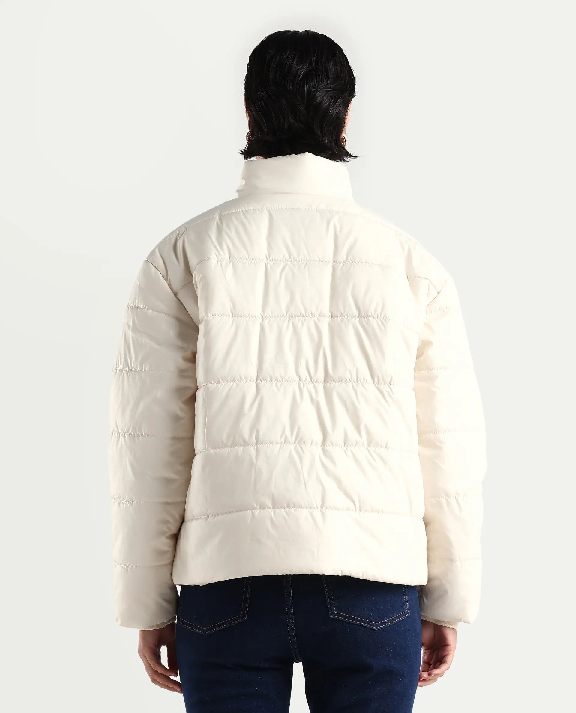 Rareism Women's Zapel Off White Polyester Round Collar Boxy Plain Jacket