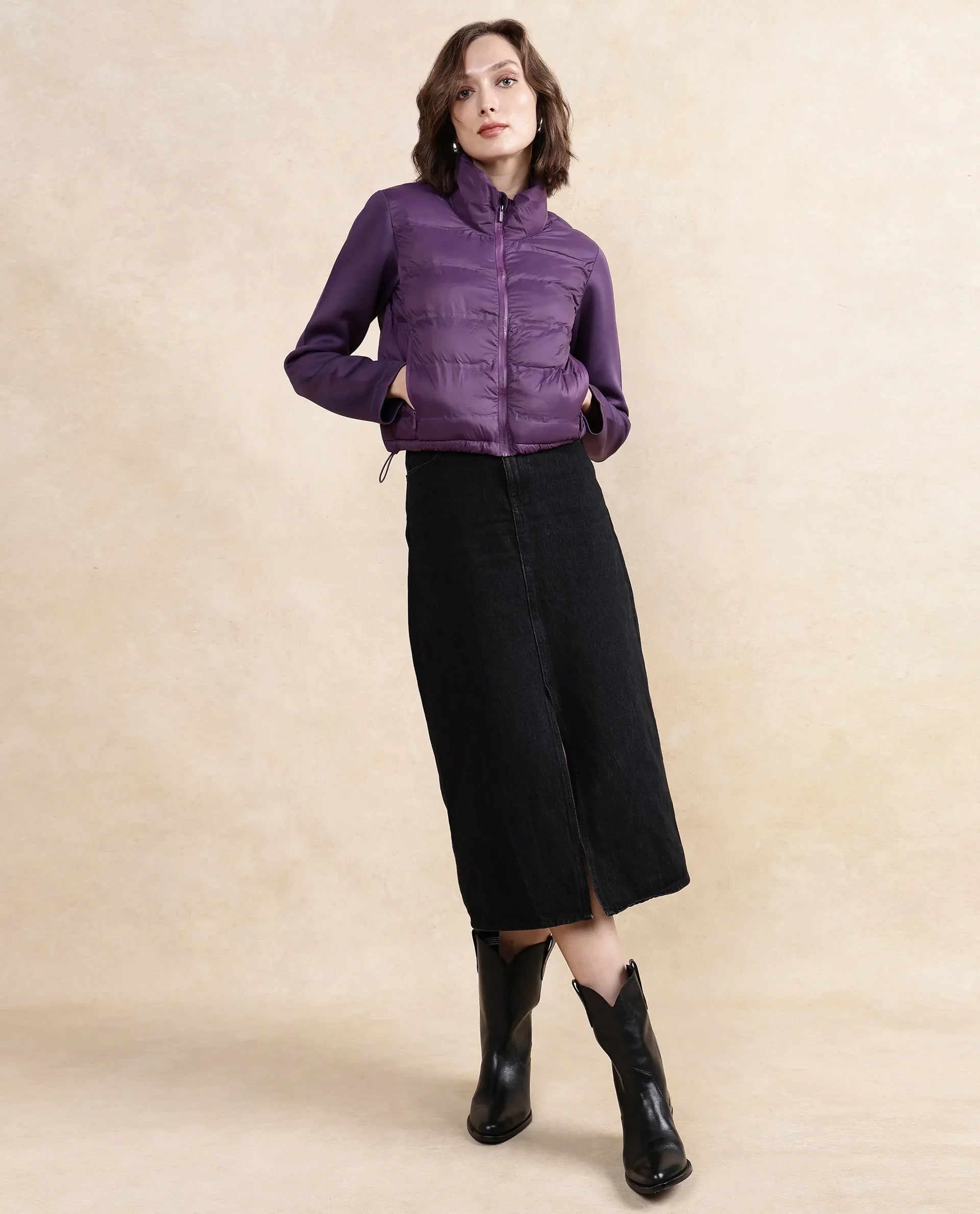 Rareism Women's Stand Collar Plain Regular Fit Jacket