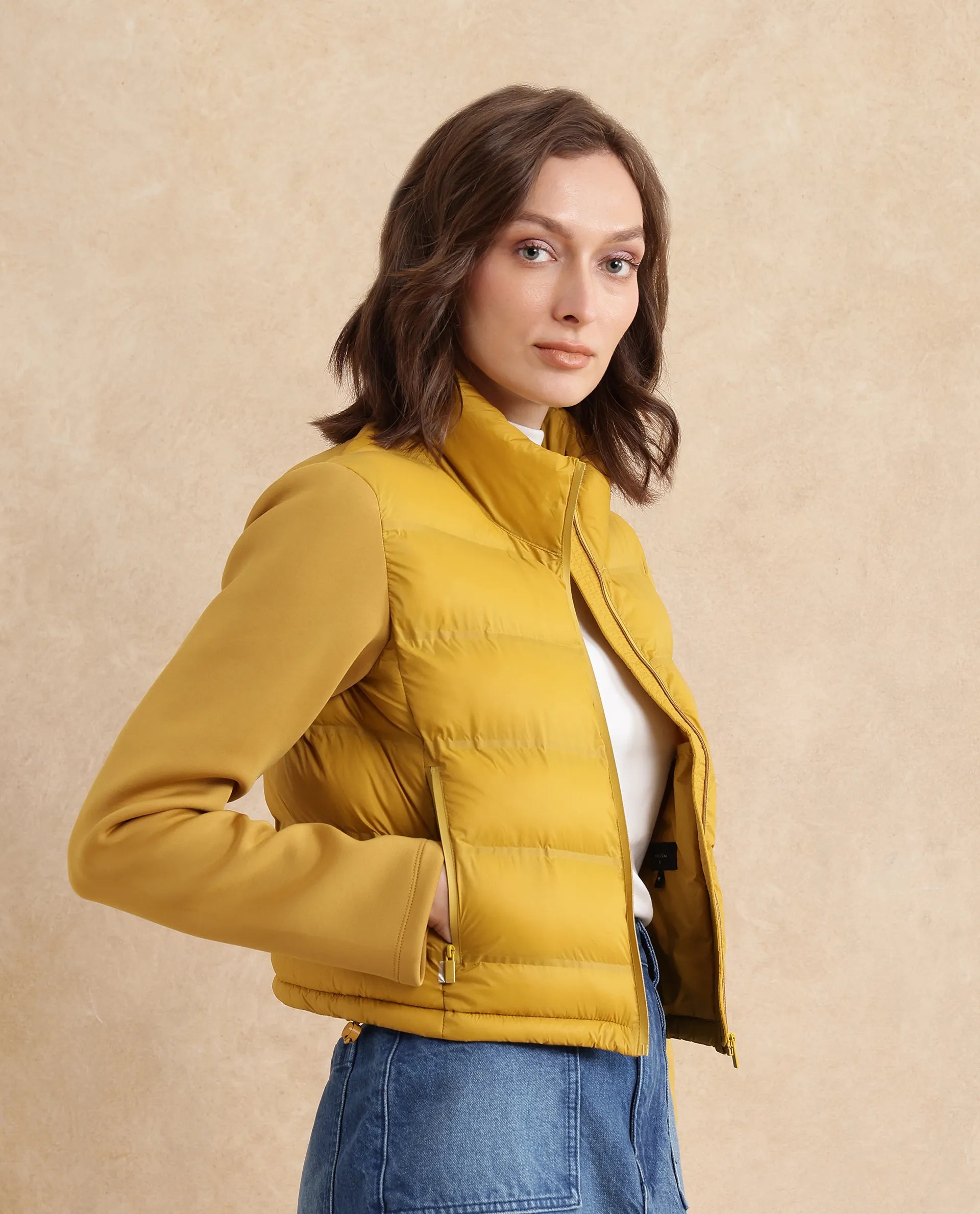 Rareism Women Zarcro Yellow Full Sleeve Stand Collar Zipper Closure Plain Jacket