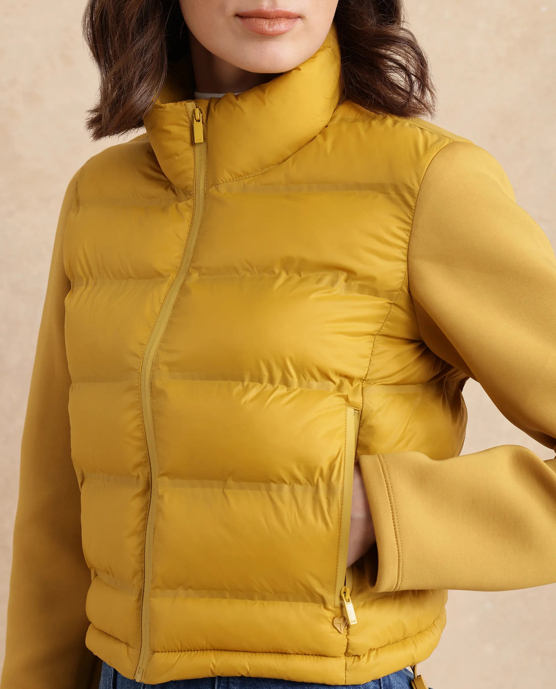 Rareism Women Zarcro Yellow Full Sleeve Stand Collar Zipper Closure Plain Jacket