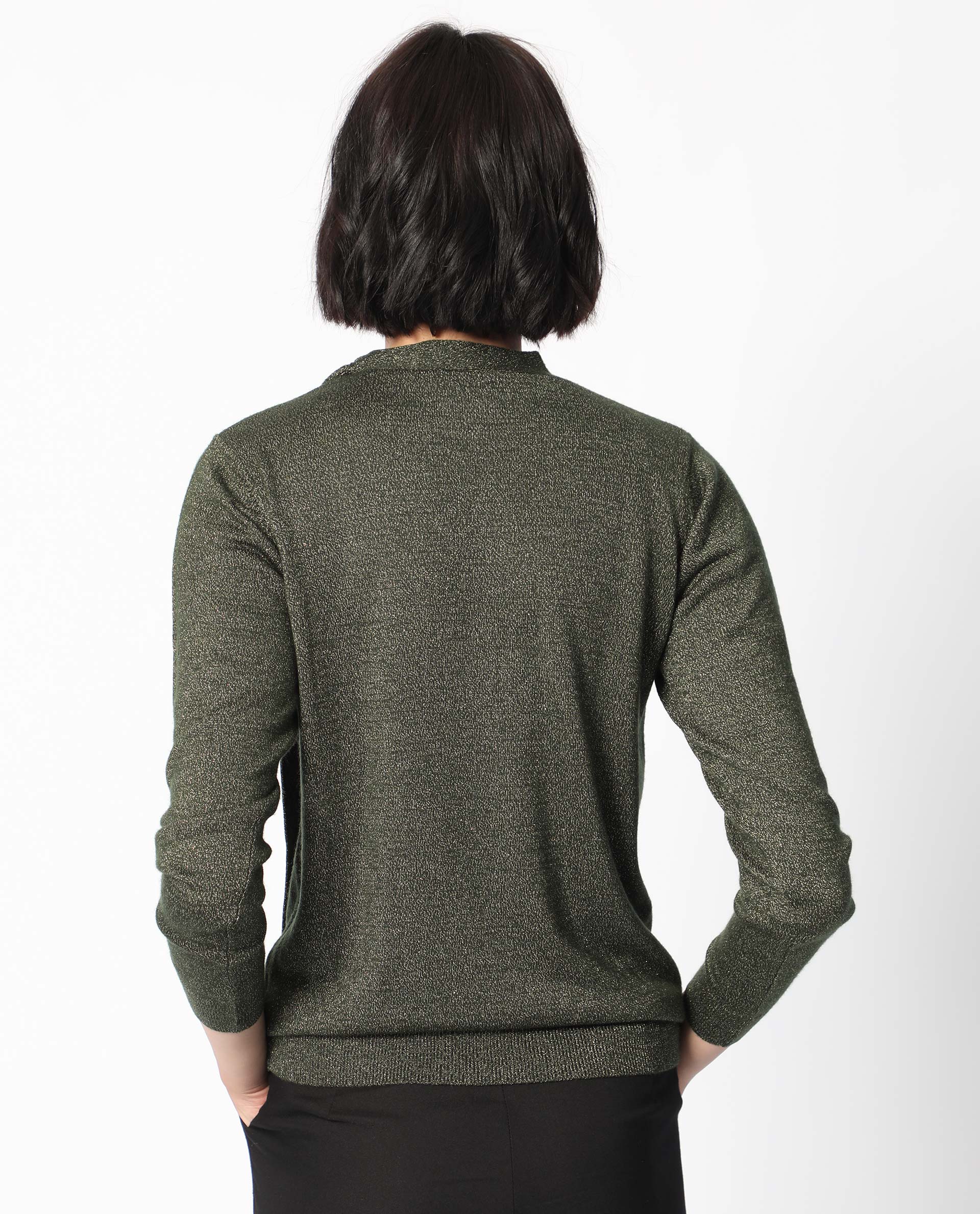 Rareism Women's Zener Green Acrylic High Neck Plain Regular Fit Sweater