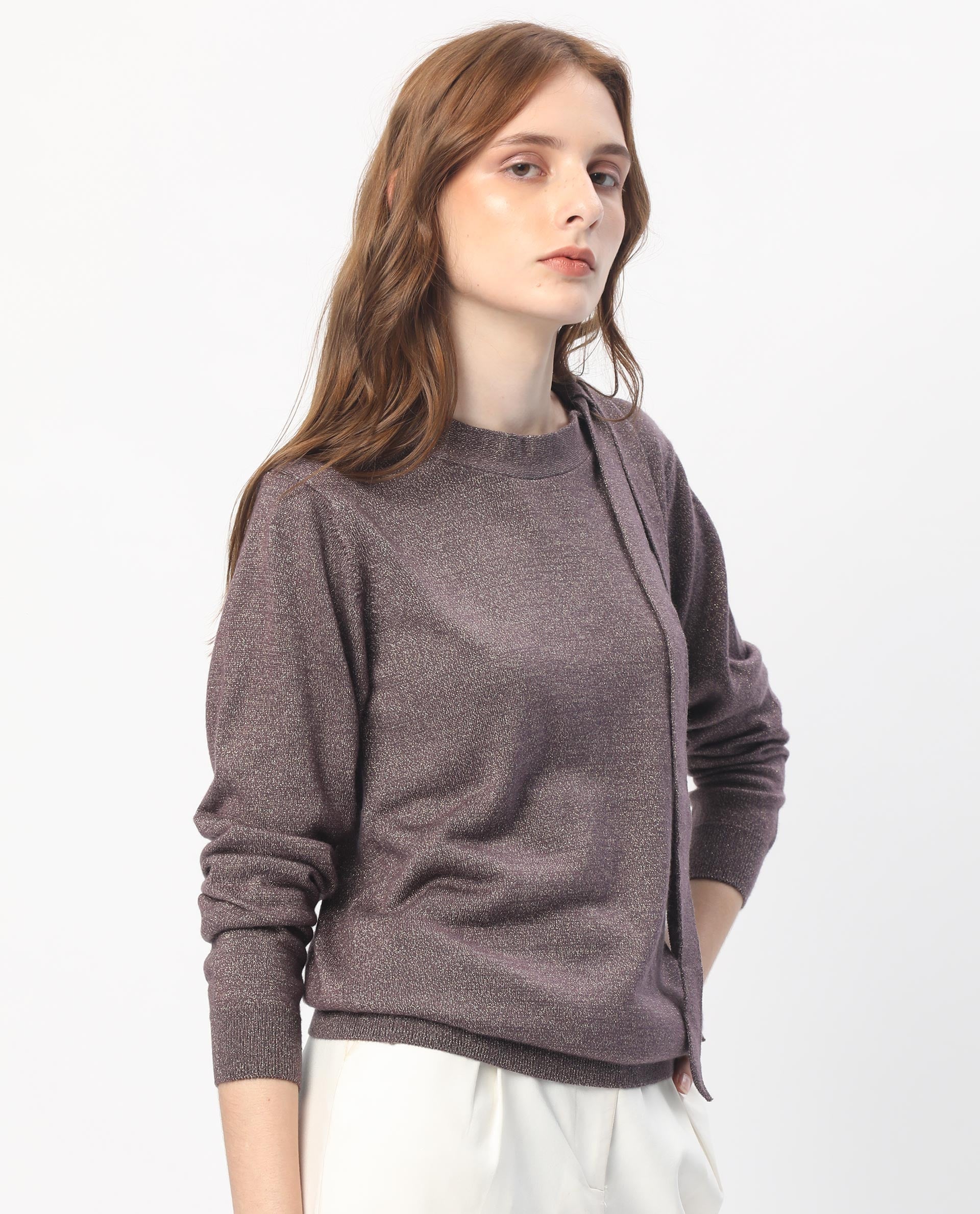Rareism Women's Zener Pastel Purple Acrylic High Neck Plain Regular Fit Sweater