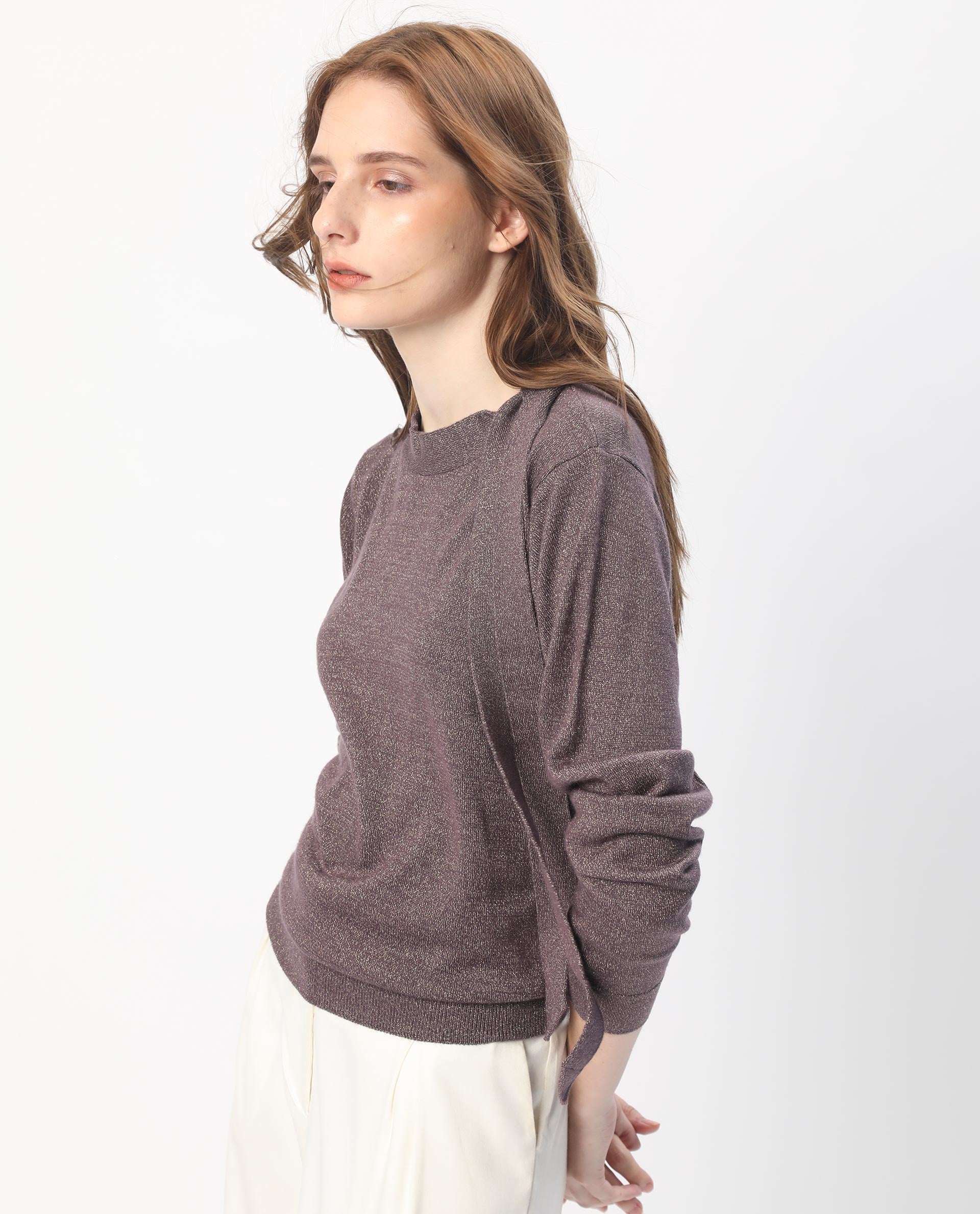 Rareism Women's Zener Pastel Purple Acrylic High Neck Plain Regular Fit Sweater