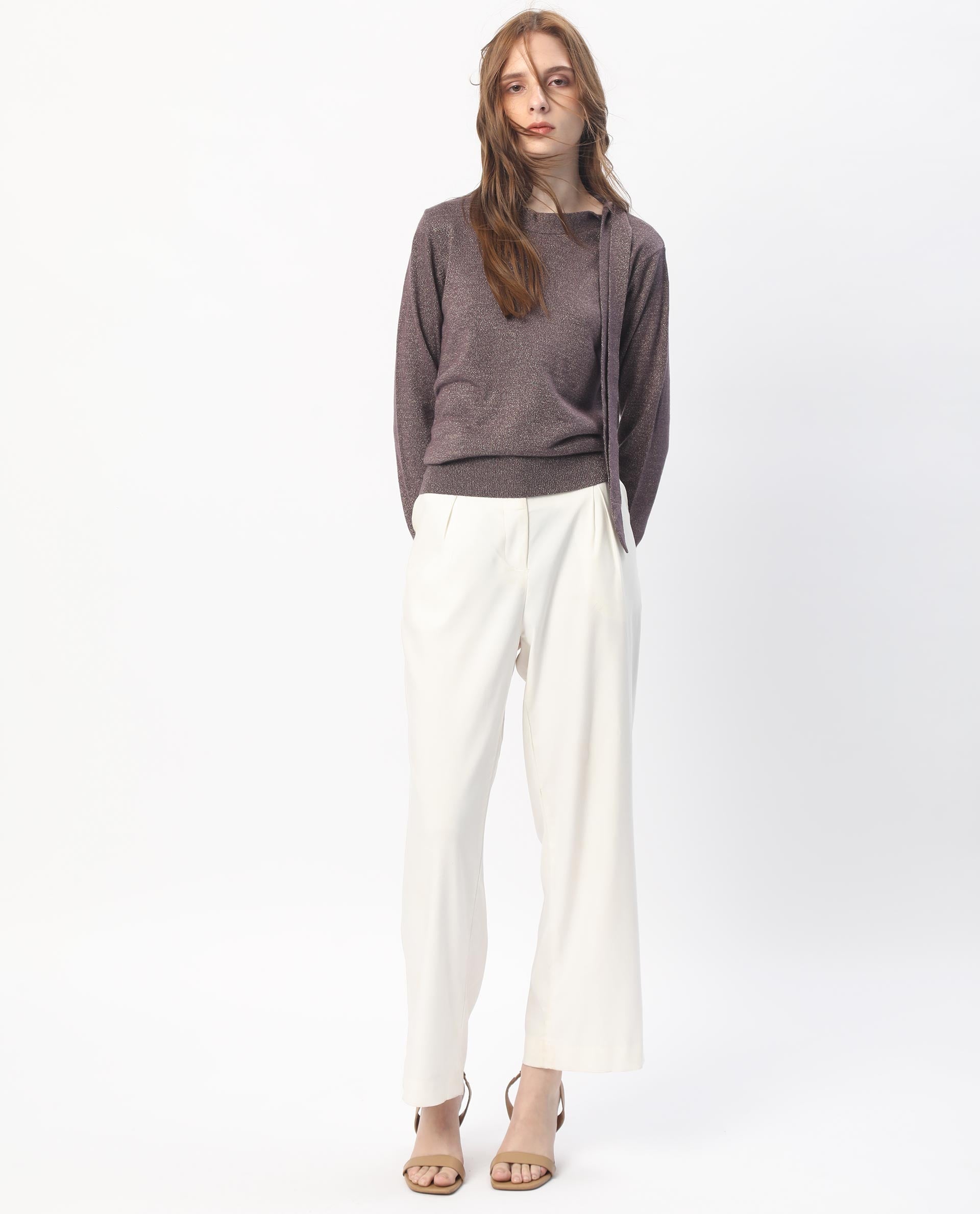 Rareism Women's Zener Pastel Purple Acrylic High Neck Plain Regular Fit Sweater