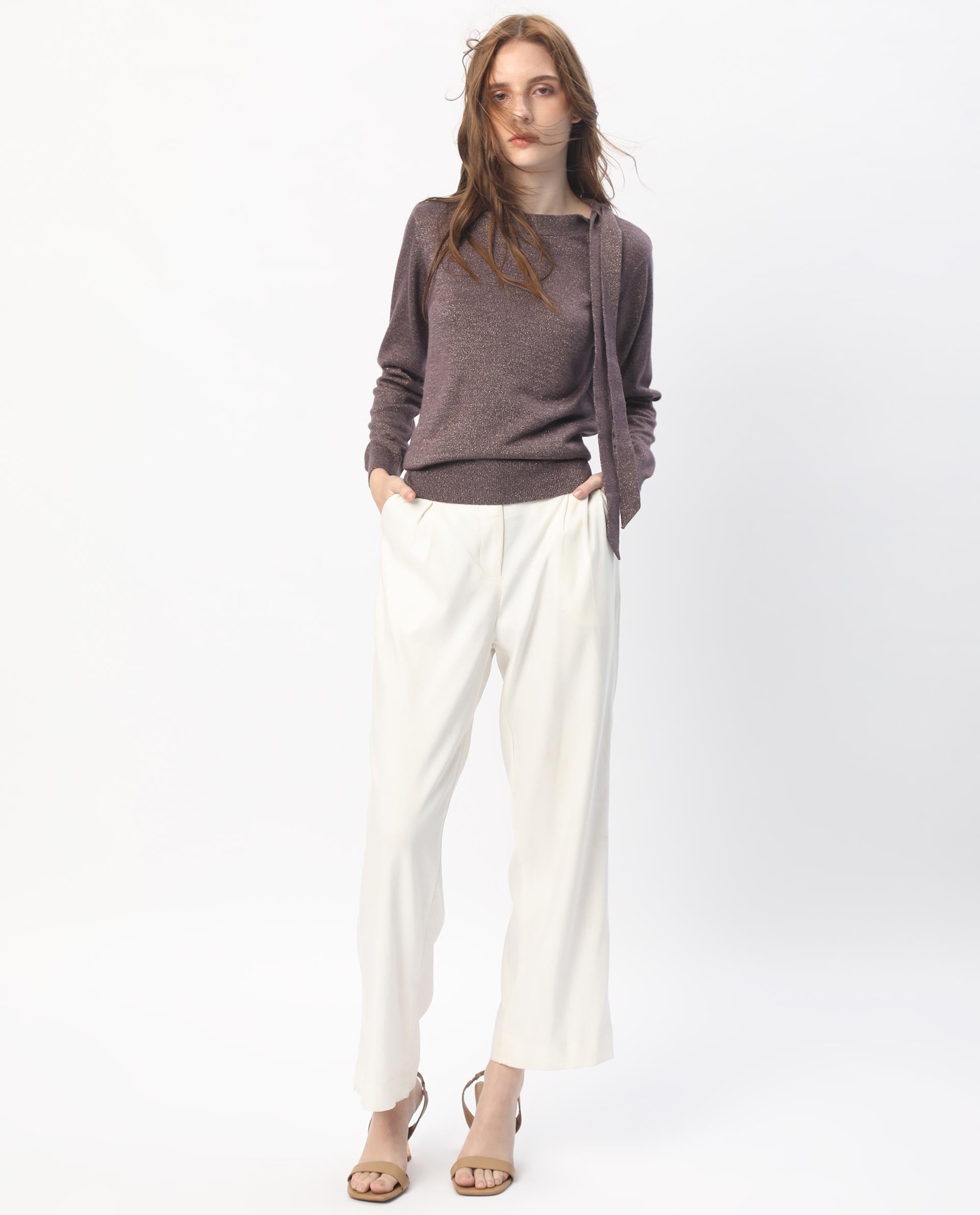 Rareism Women's Zener Pastel Purple Acrylic High Neck Plain Regular Fit Sweater