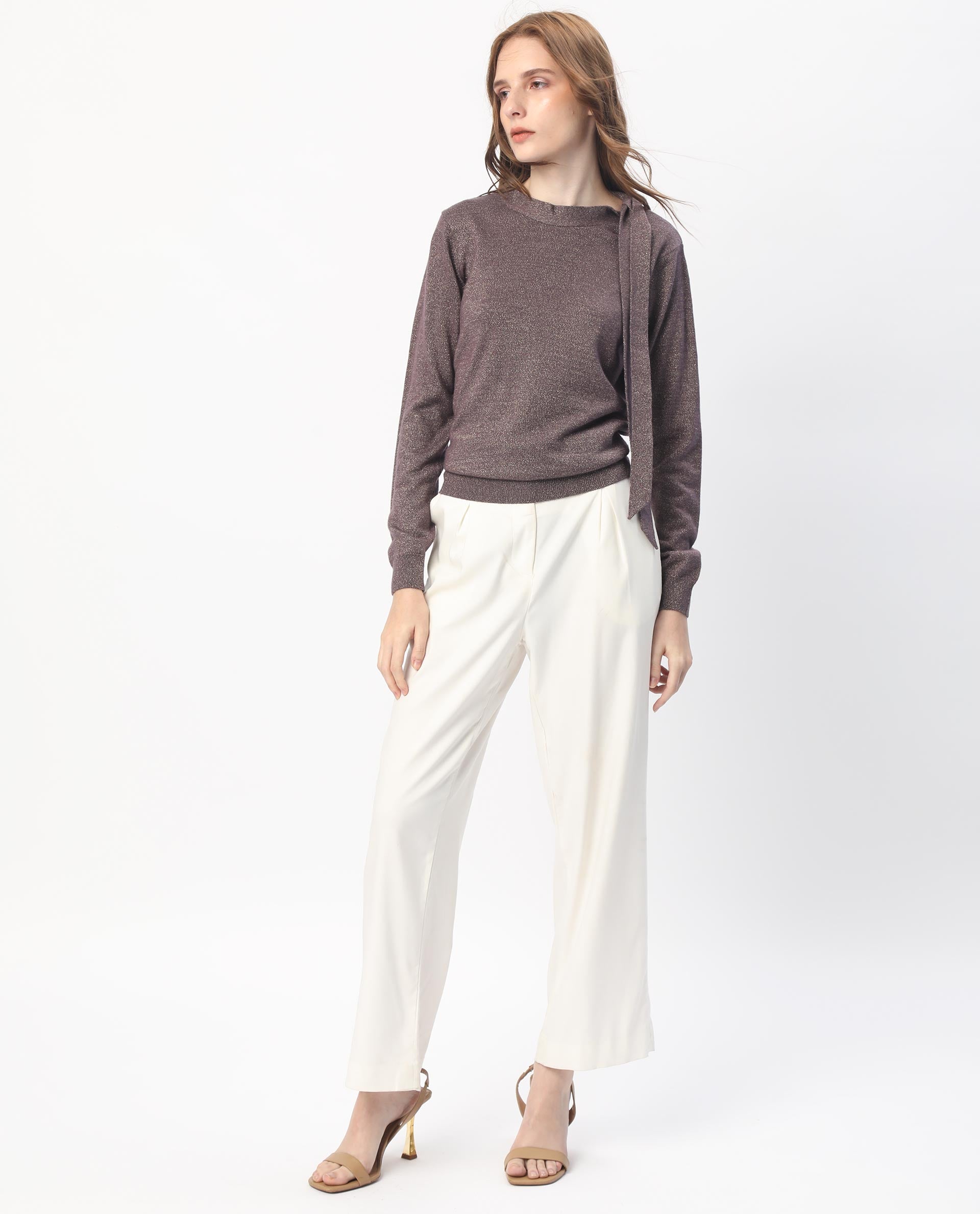 Rareism Women's Zener Pastel Purple Acrylic High Neck Plain Regular Fit Sweater