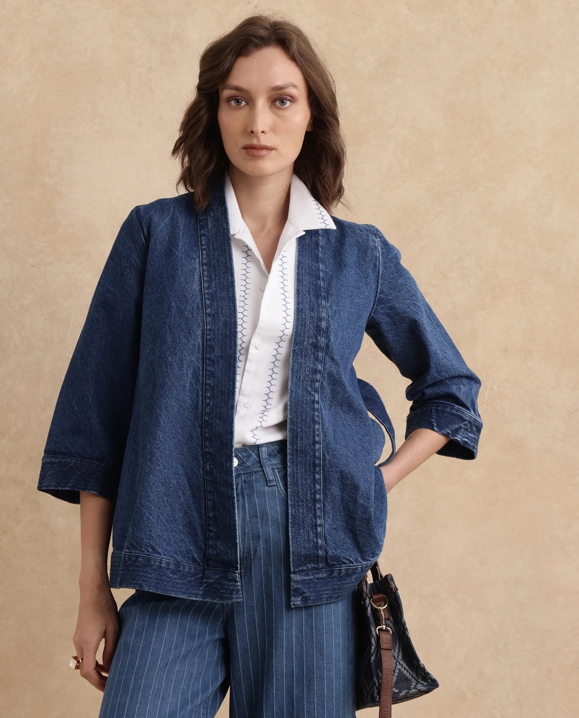 Rareism Women Zezo Blue Cotton Fabric Full Sleeve Regular Fit Plain Jacket