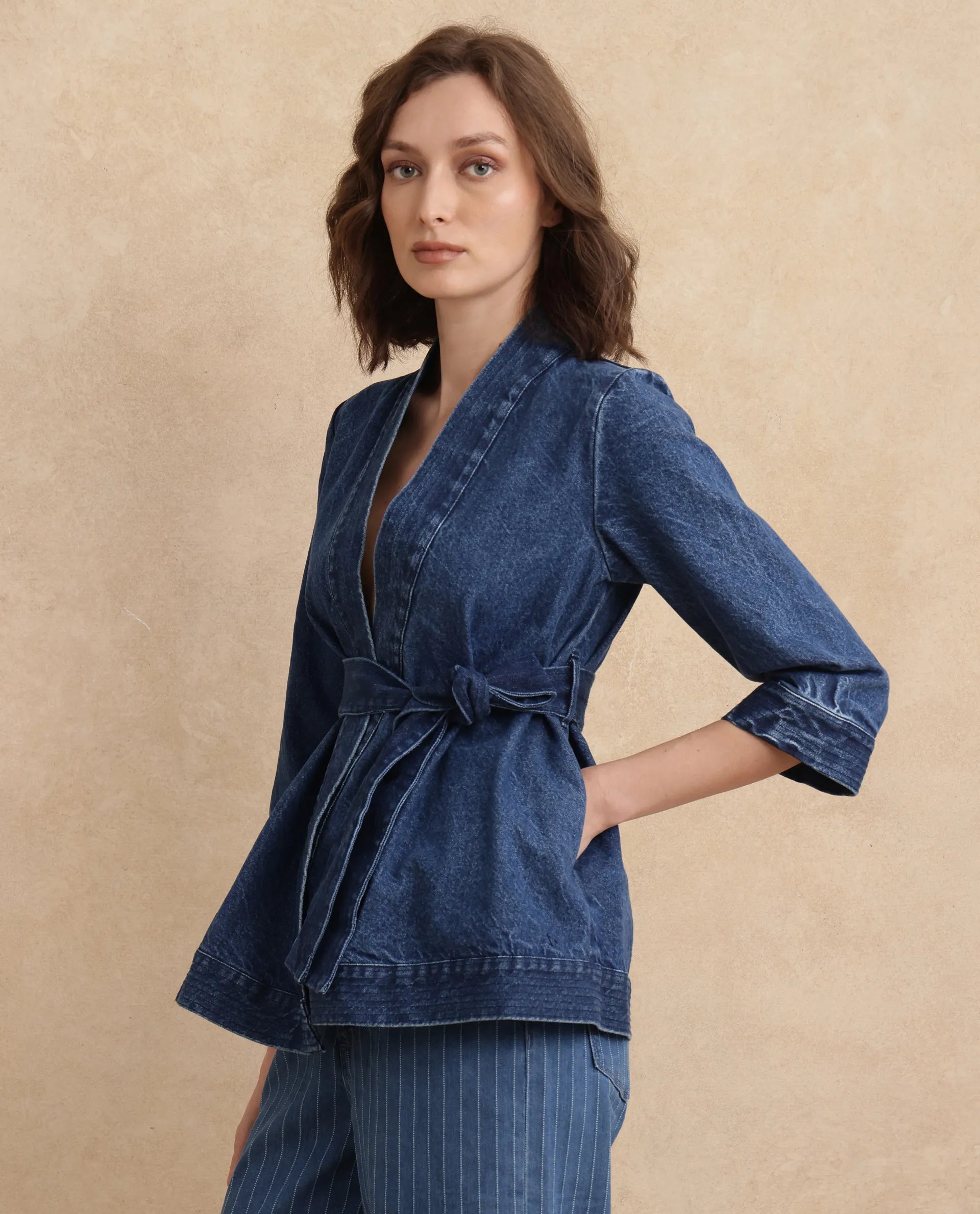 Rareism Women Zezo Blue Cotton Fabric Full Sleeve Regular Fit Plain Jacket