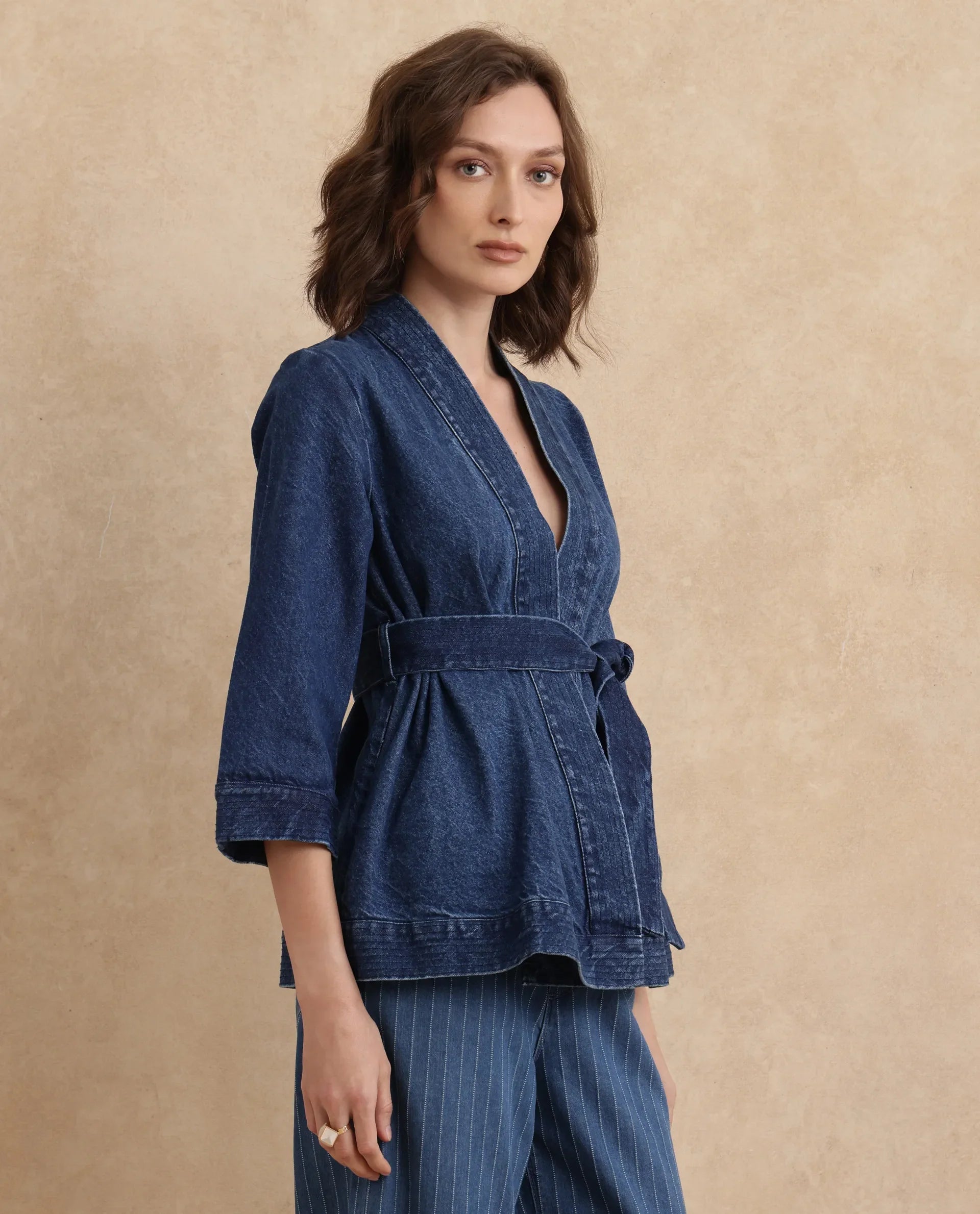 Rareism Women Zezo Blue Cotton Fabric Full Sleeve Regular Fit Plain Jacket