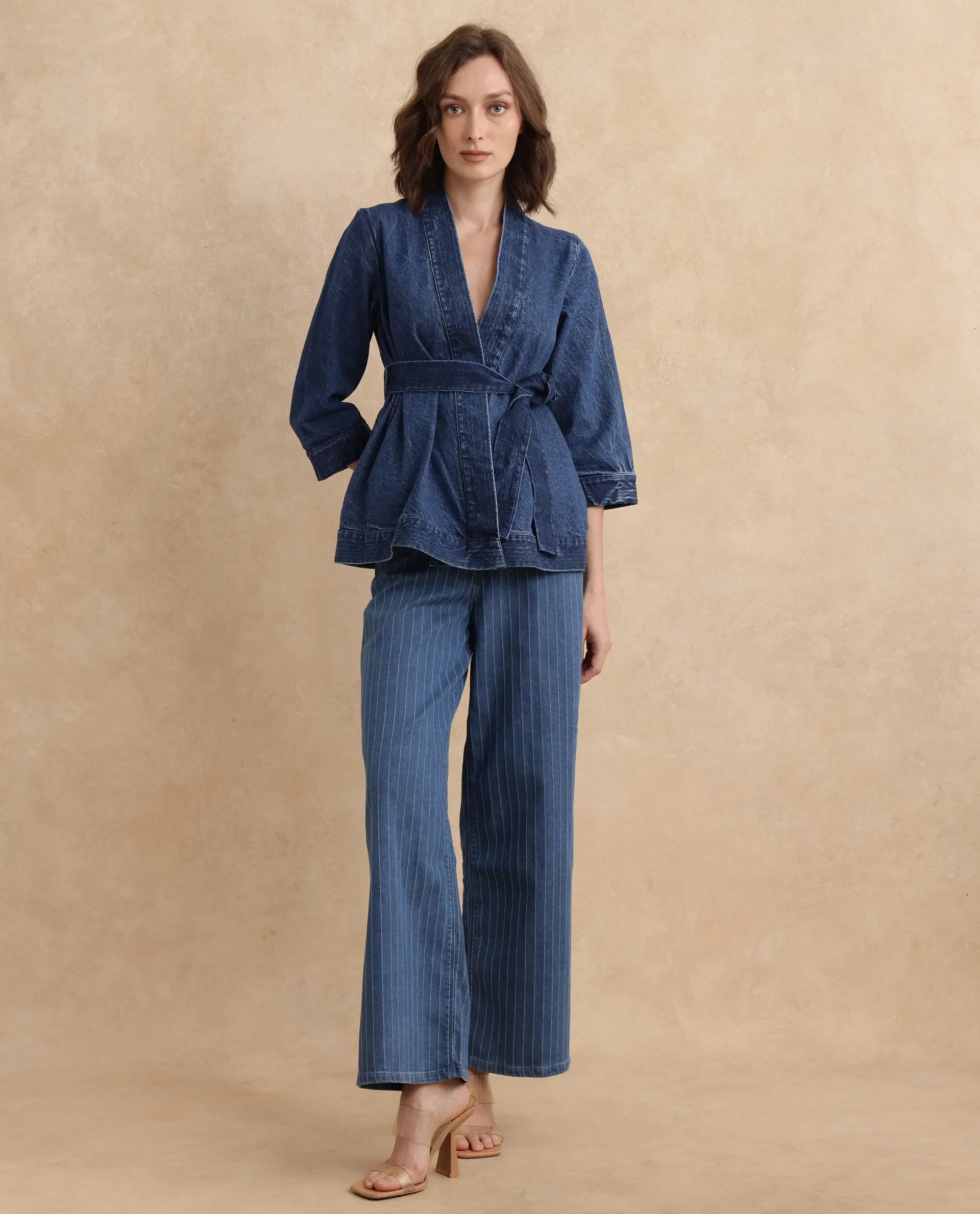 Rareism Women Zezo Blue Cotton Fabric Full Sleeve Regular Fit Plain Jacket