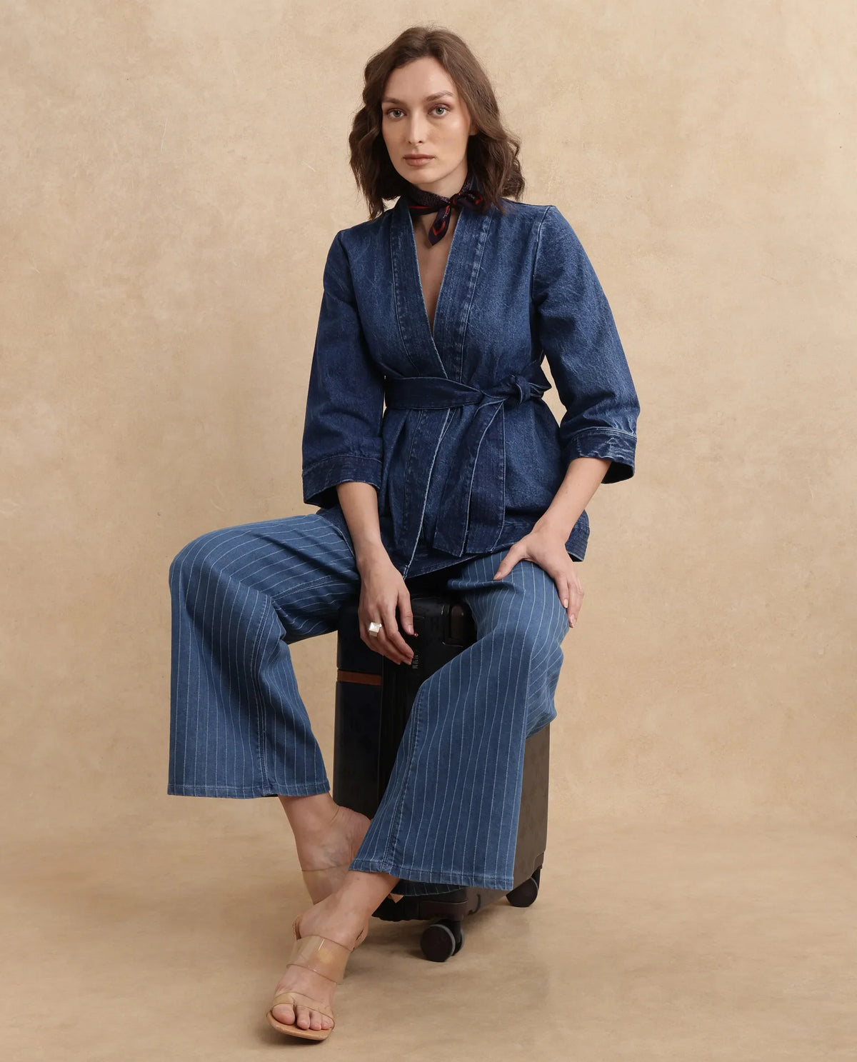 Rareism Women Zezo Blue Cotton Fabric Full Sleeve Regular Fit Plain Jacket