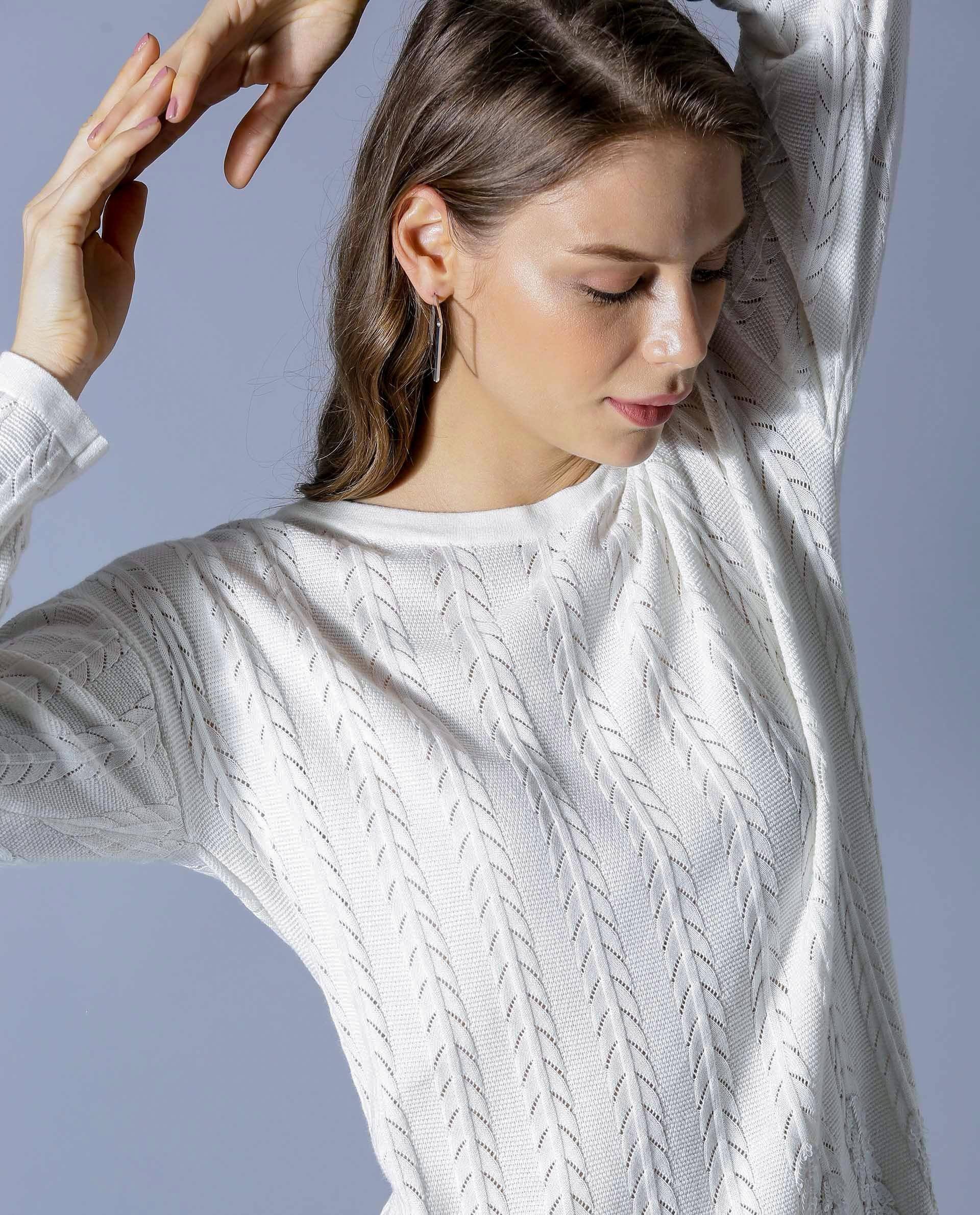 Rareism Women Zinnia 1 White Sweater Full Sleeves