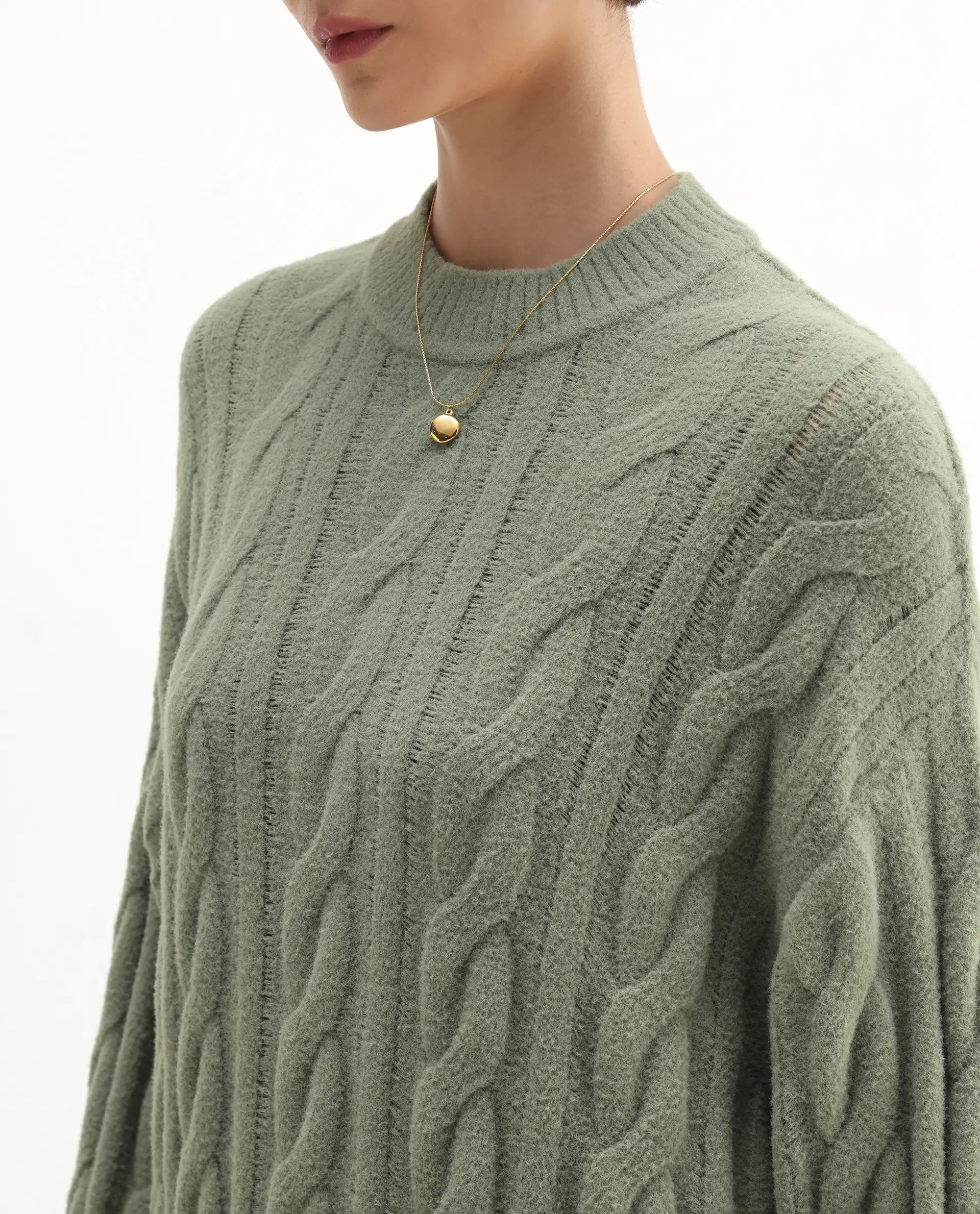 Rareism Women's Ziv Olive Nylon High Neck Oversize Fit Sweater