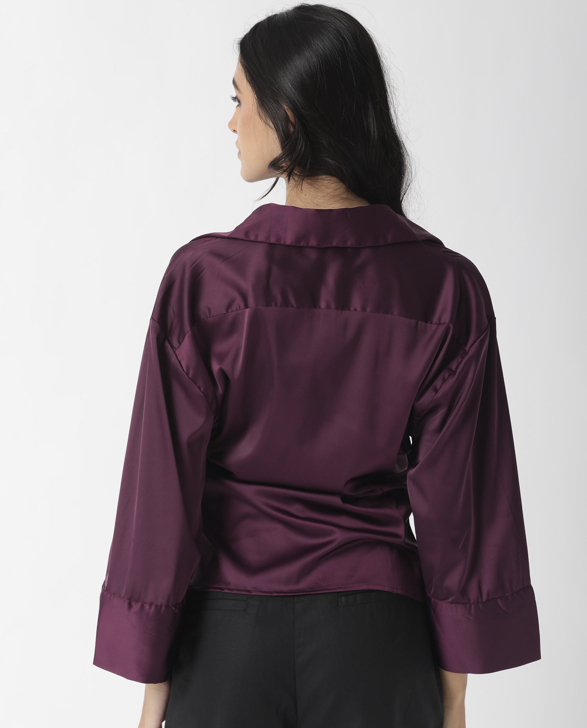 Rareism Womens Zomat Purple Top Modal Fabric Regular Fit Bell Sleeves Collared Neck