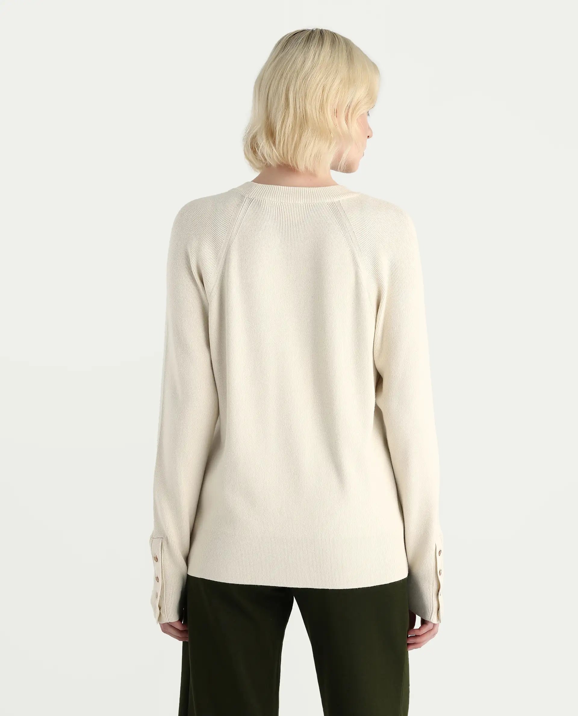 Rareism Women's Zora Off White Viscose Blend Crew Neck Relaxed Fit Sweater