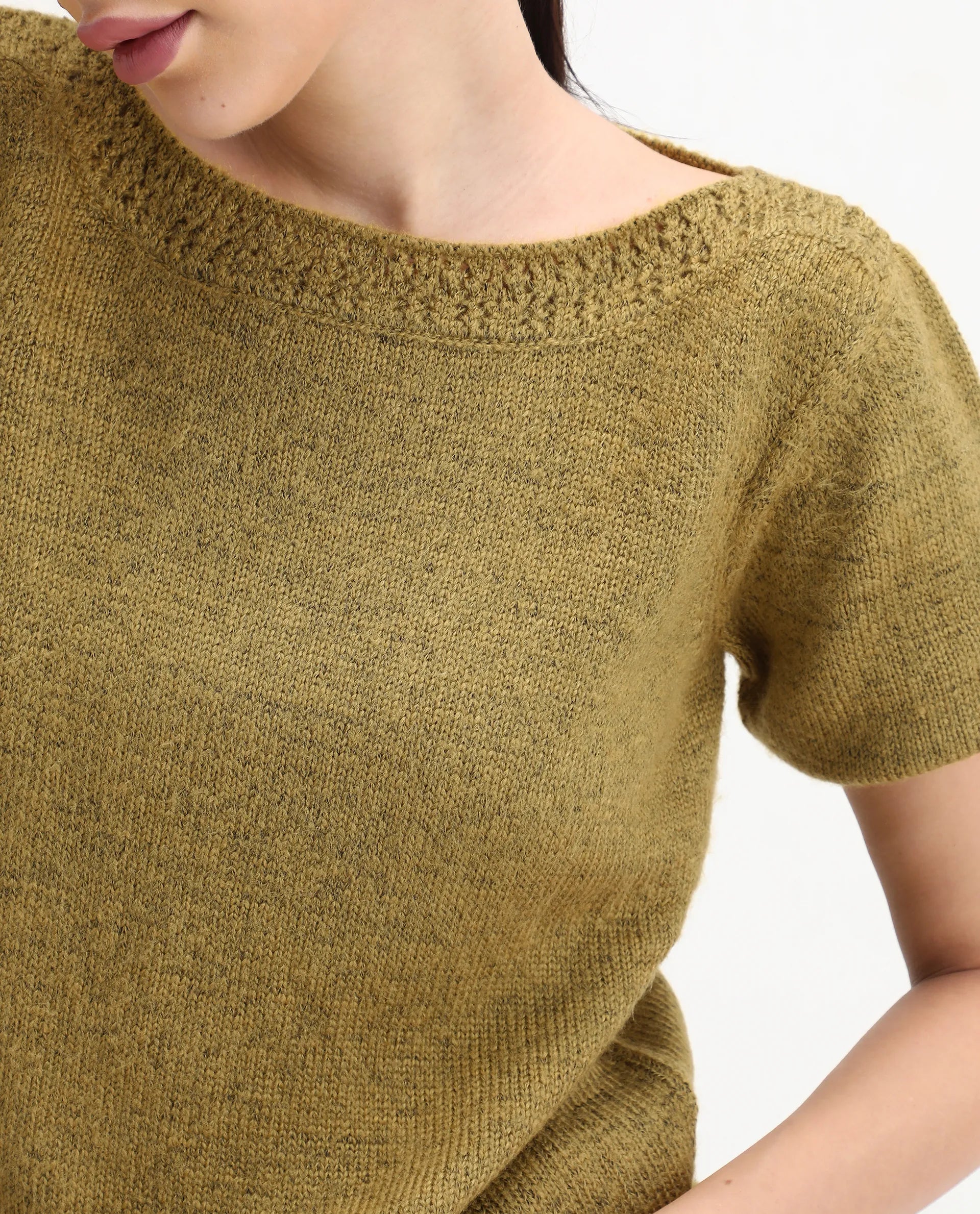 Rareism Women's Zulaii Light Green Acrylic Blend Boat Neck Relaxed Fit Plain Sweater