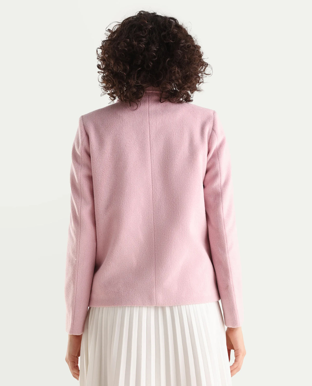 Rareism Women's Zympi Light Pink Stand Collar Plain Cuffed Sleeve Boxy Fit Jacket