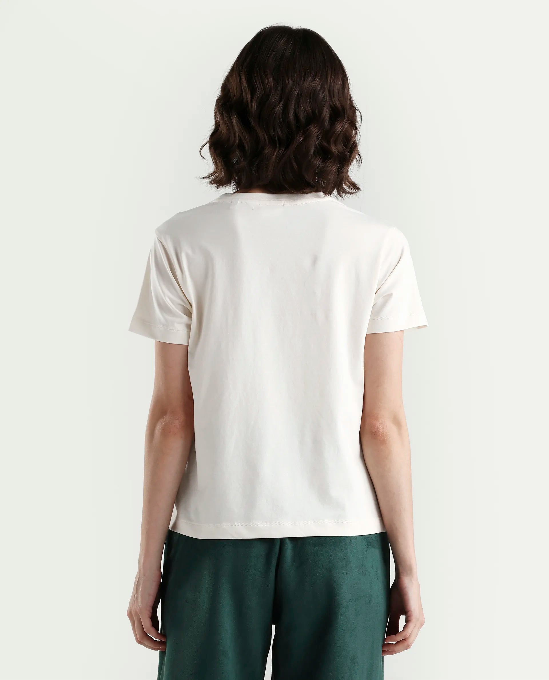 Rareism Women's Zorn Off White Cotton Blend Half Sleeve Regular Fit Plain T-Shirt