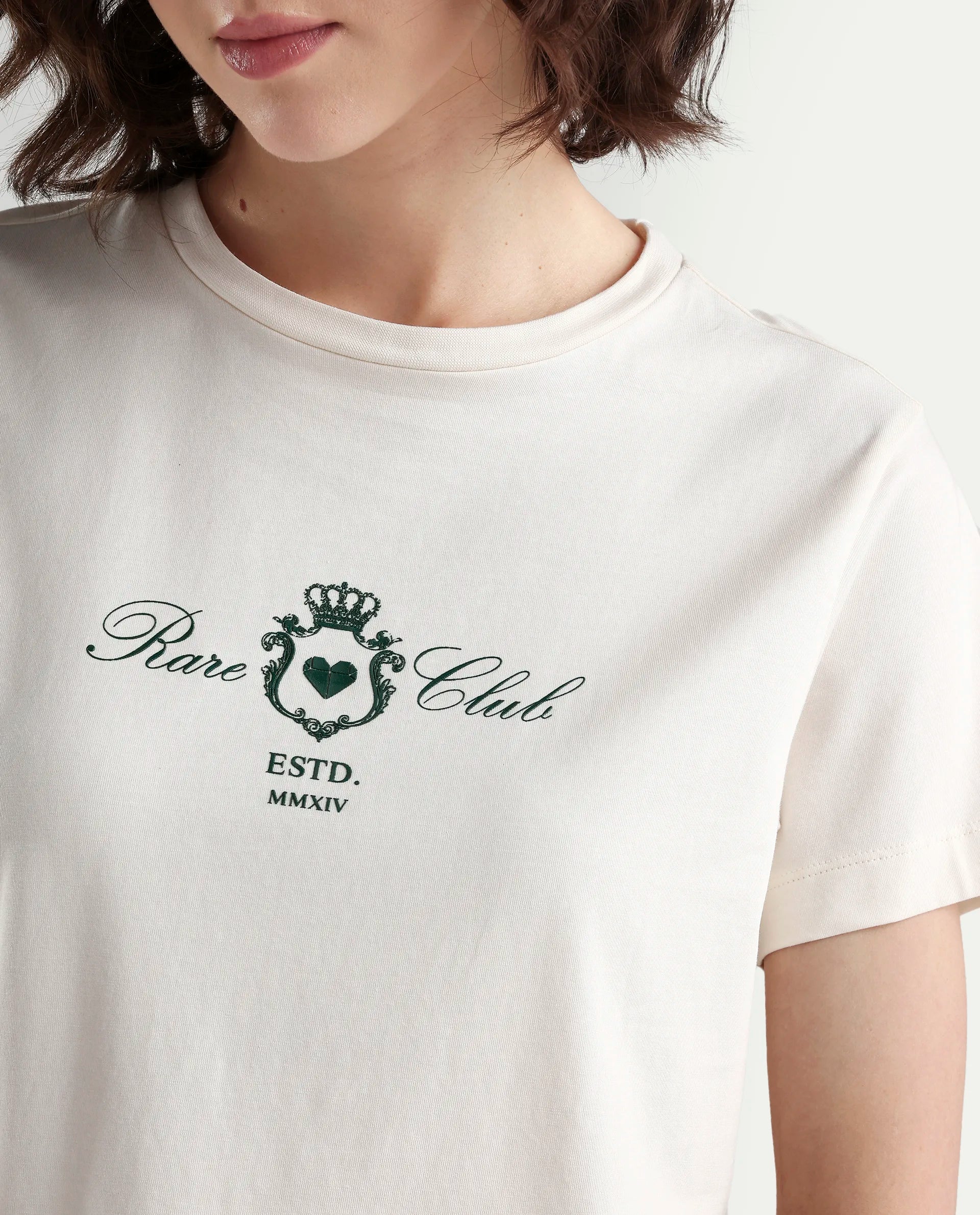 Rareism Women's Zorn Off White Cotton Blend Half Sleeve Regular Fit Plain T-Shirt