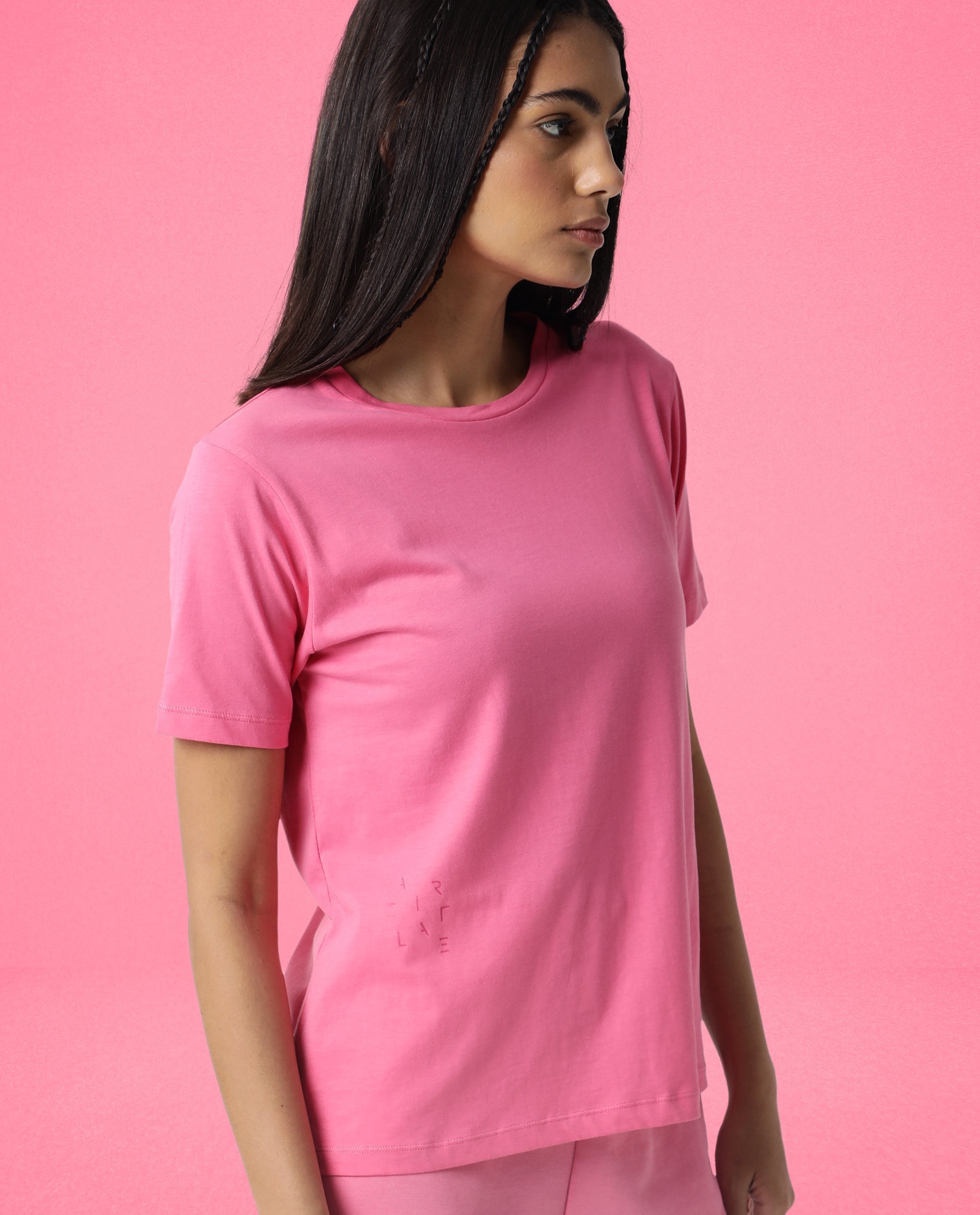 Rareism Women's Light Weight High Stretch 180 Gsm Cotton Crew Neck Plain Regular Fit T-Shirt