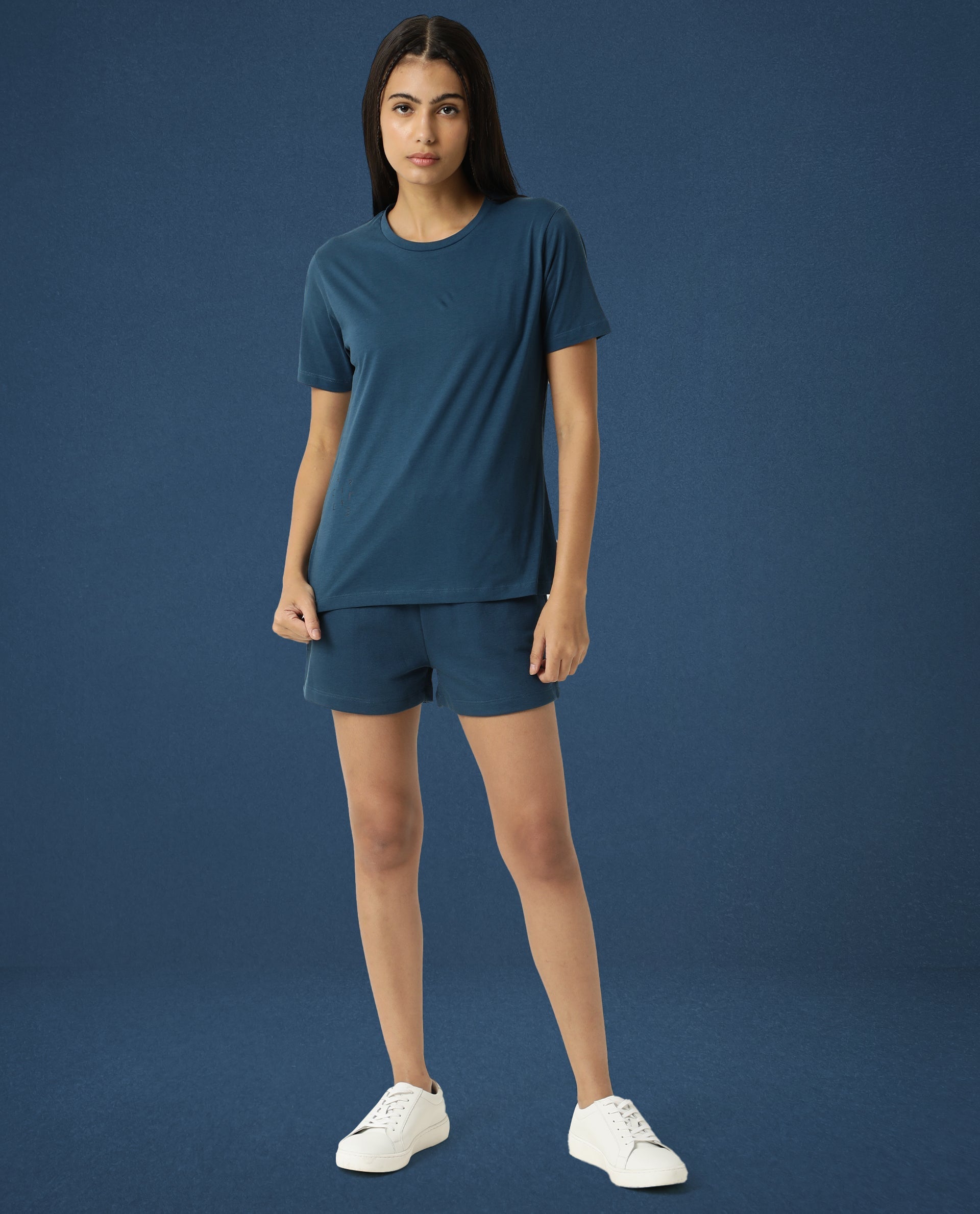 Rareism Women Alcas Dusky Green Cotton Blend Fabric Regular Fit Half Sleeves Solid Round Neck T-Shirt