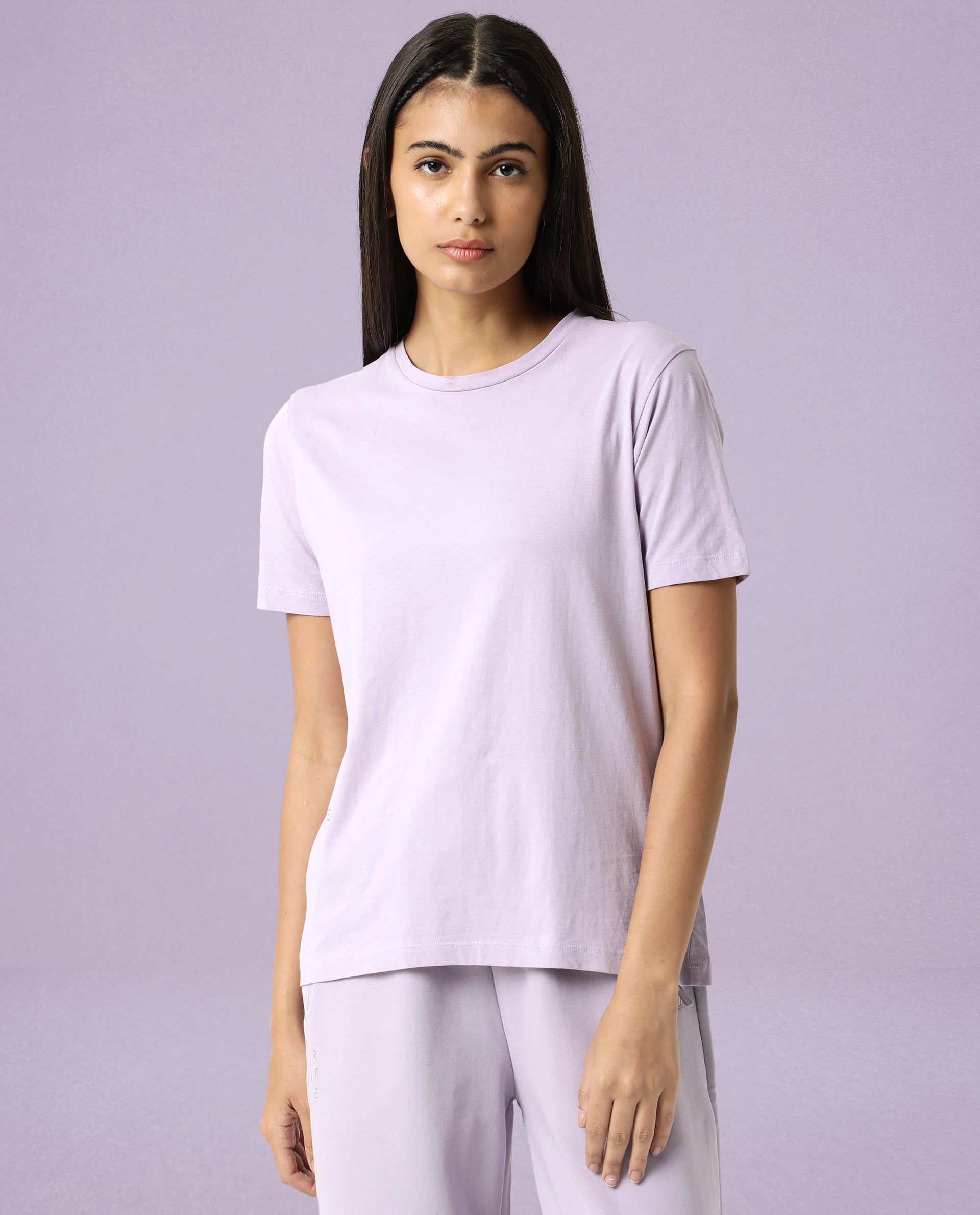 Rareism Women Alcas Light Pink Cotton Blend Fabric Regular Fit Half Sleeves Solid Round Neck T-Shirt