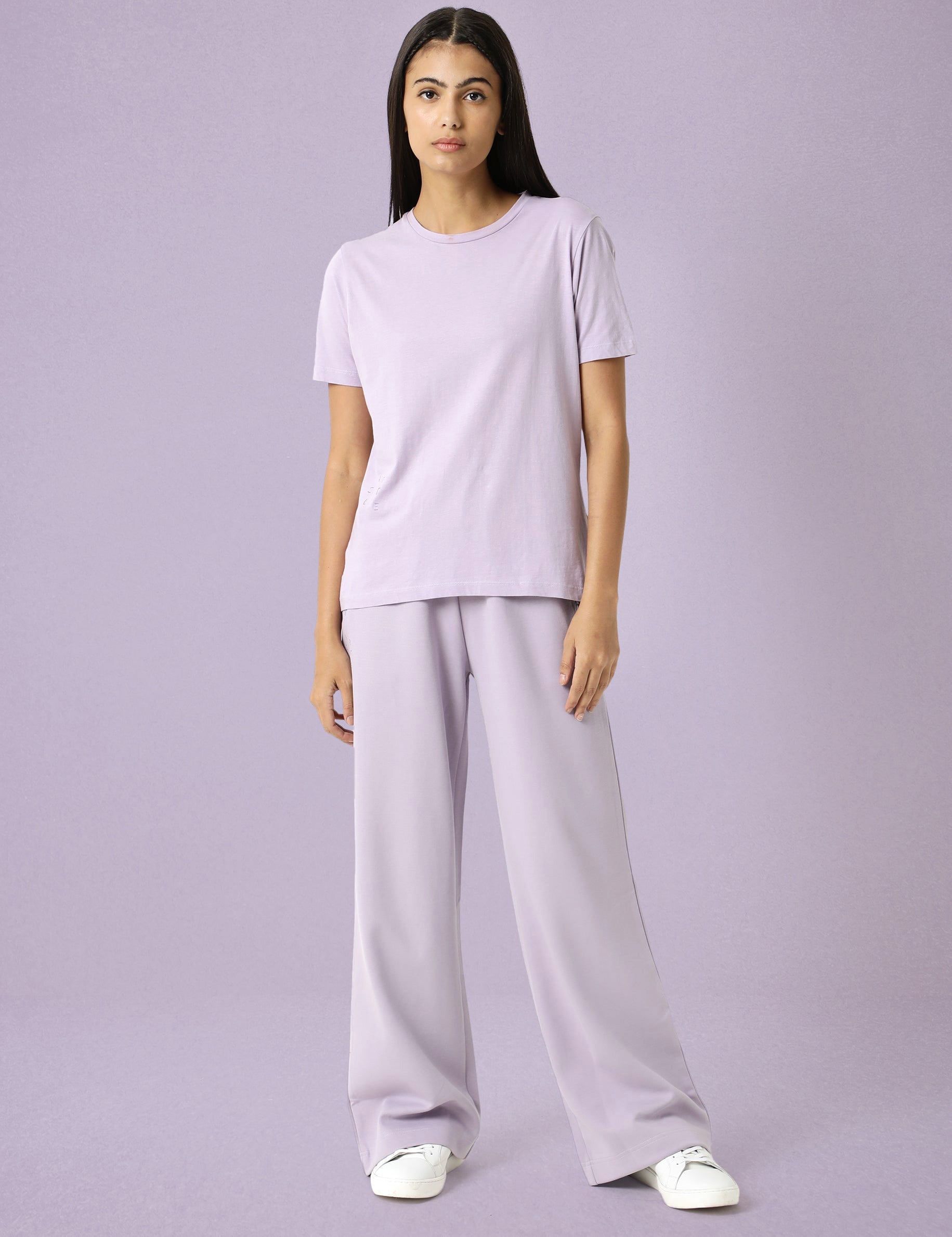 Rareism Women Alcas Light Pink Cotton Blend Fabric Regular Fit Half Sleeves Solid Round Neck T-Shirt