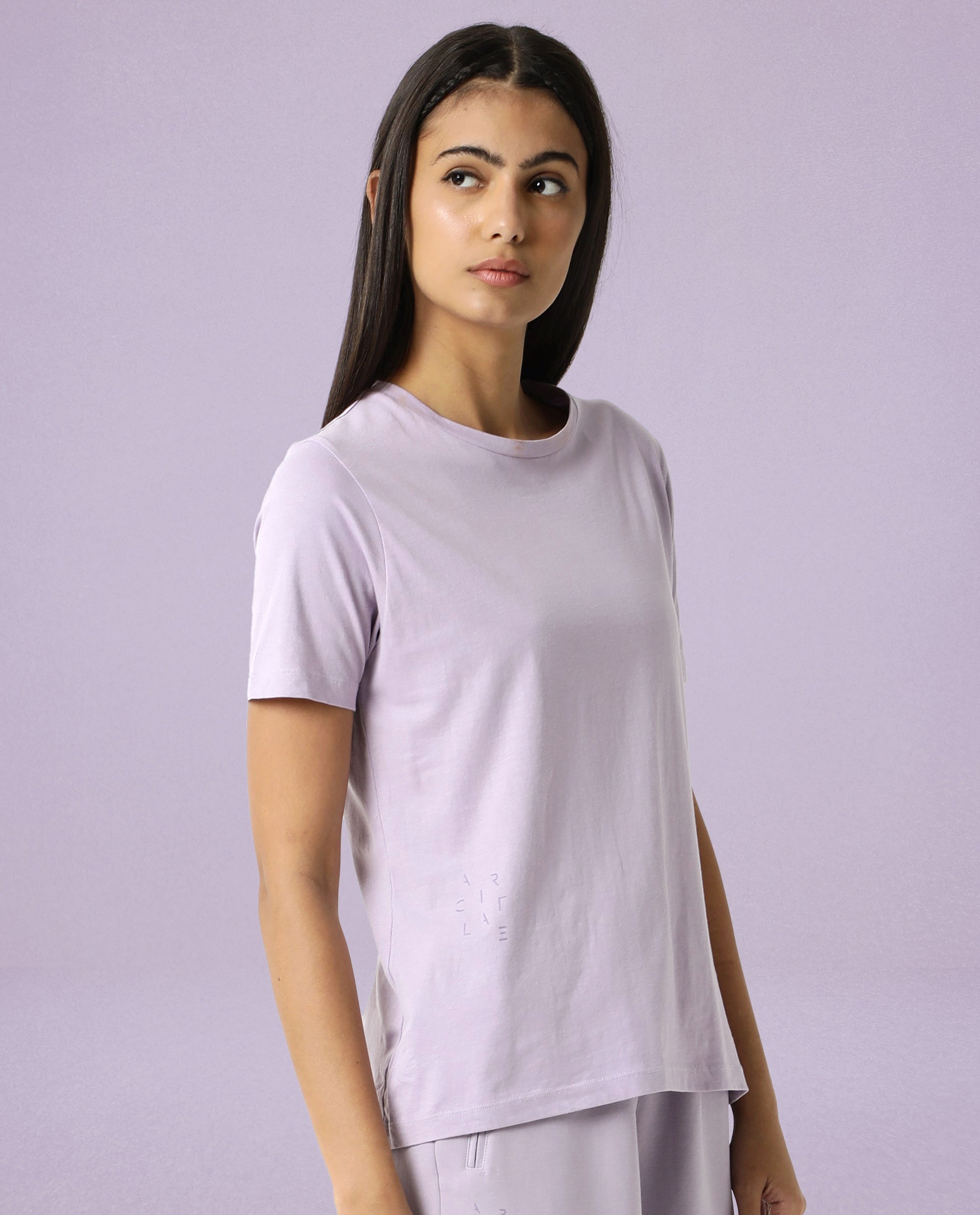 Rareism Women Alcas Light Pink Cotton Blend Fabric Regular Fit Half Sleeves Solid Round Neck T-Shirt