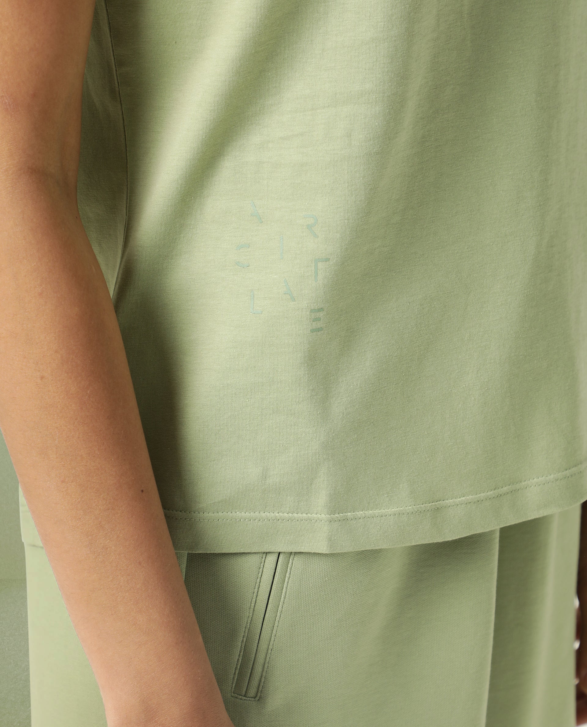 Rareism Women Alcas Light Green Cotton Blend Fabric Regular Fit Half Sleeves Solid Round Neck T-Shirt