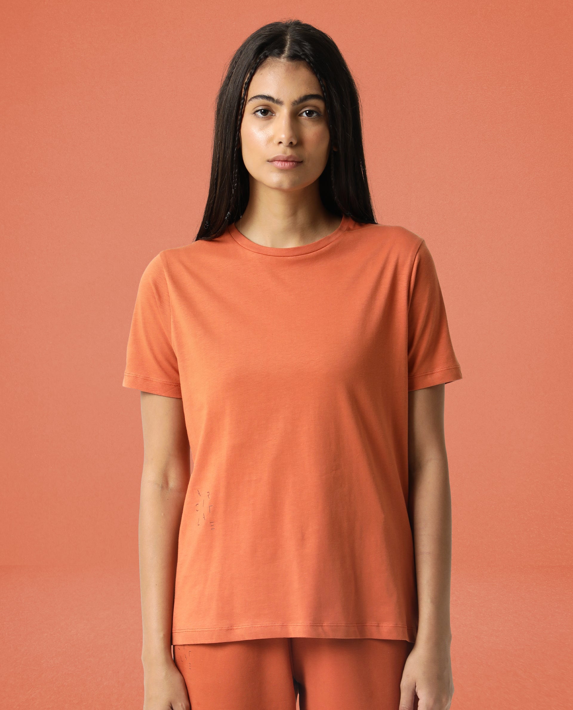 Rareism Women's Light Weight High Stretch 180 Gsm Cotton Crew Neck Plain Regular Fit T-Shirt