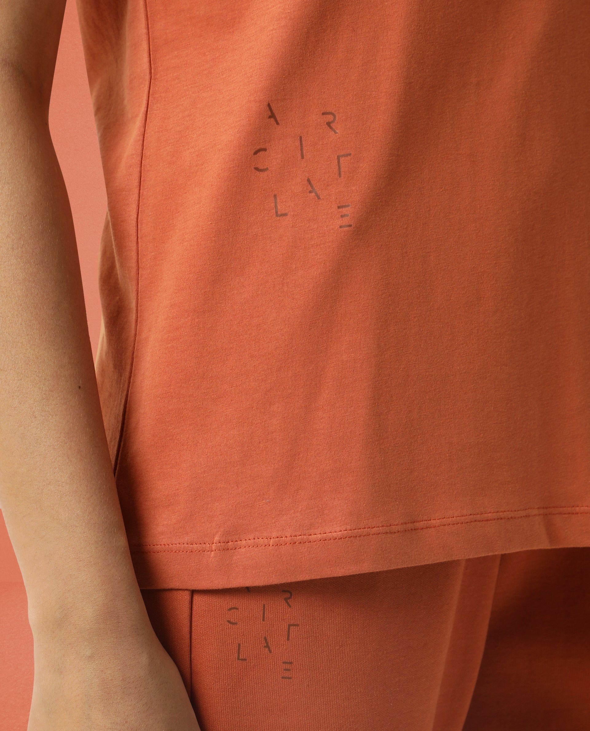 Rareism Women Alcas Orange Cotton Blend Fabric Regular Fit Half Sleeves Solid Round Neck T-Shirt