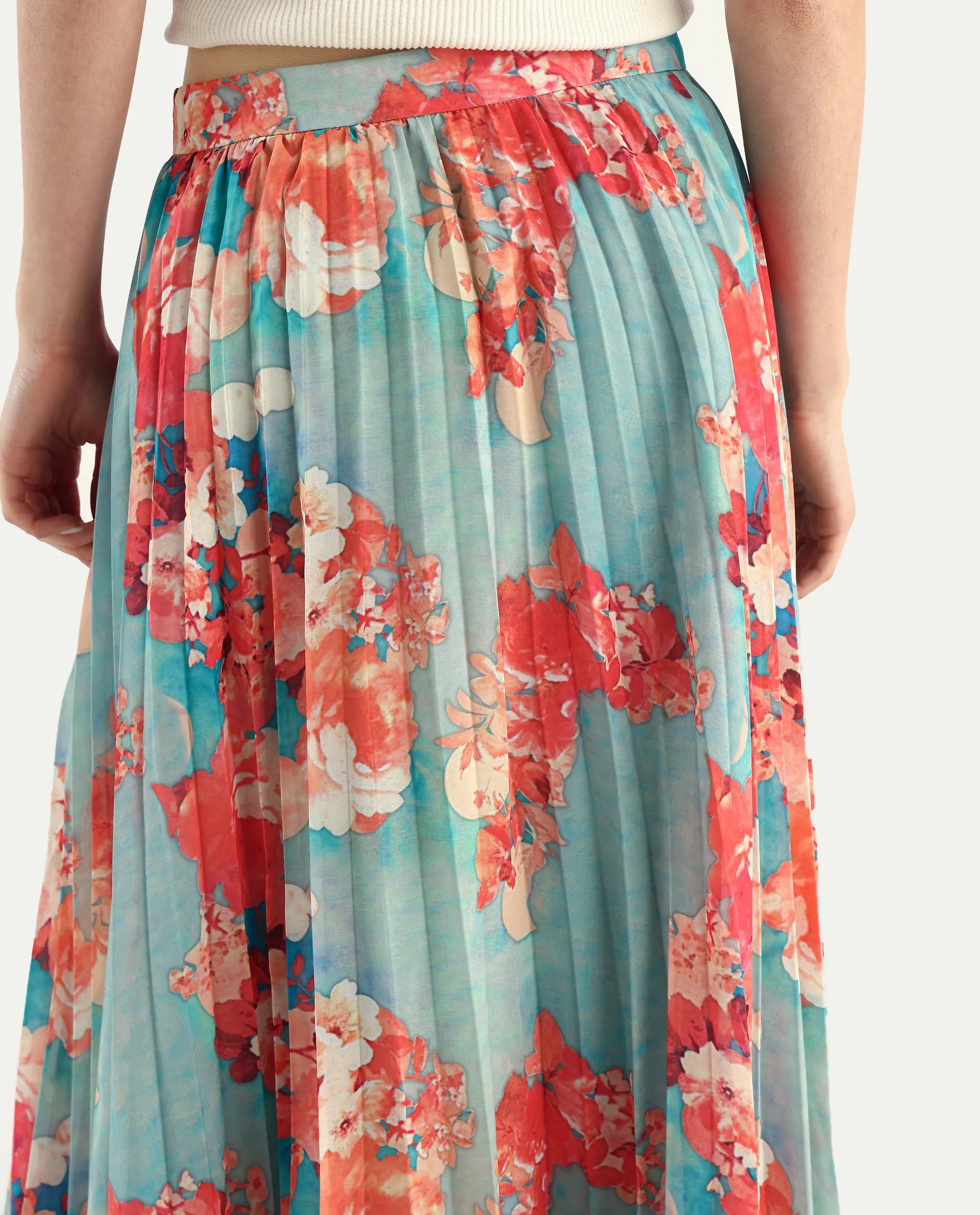 Rareism Women's Alvia Multi Polyester Floral Print Ankle Length Flared Skirt