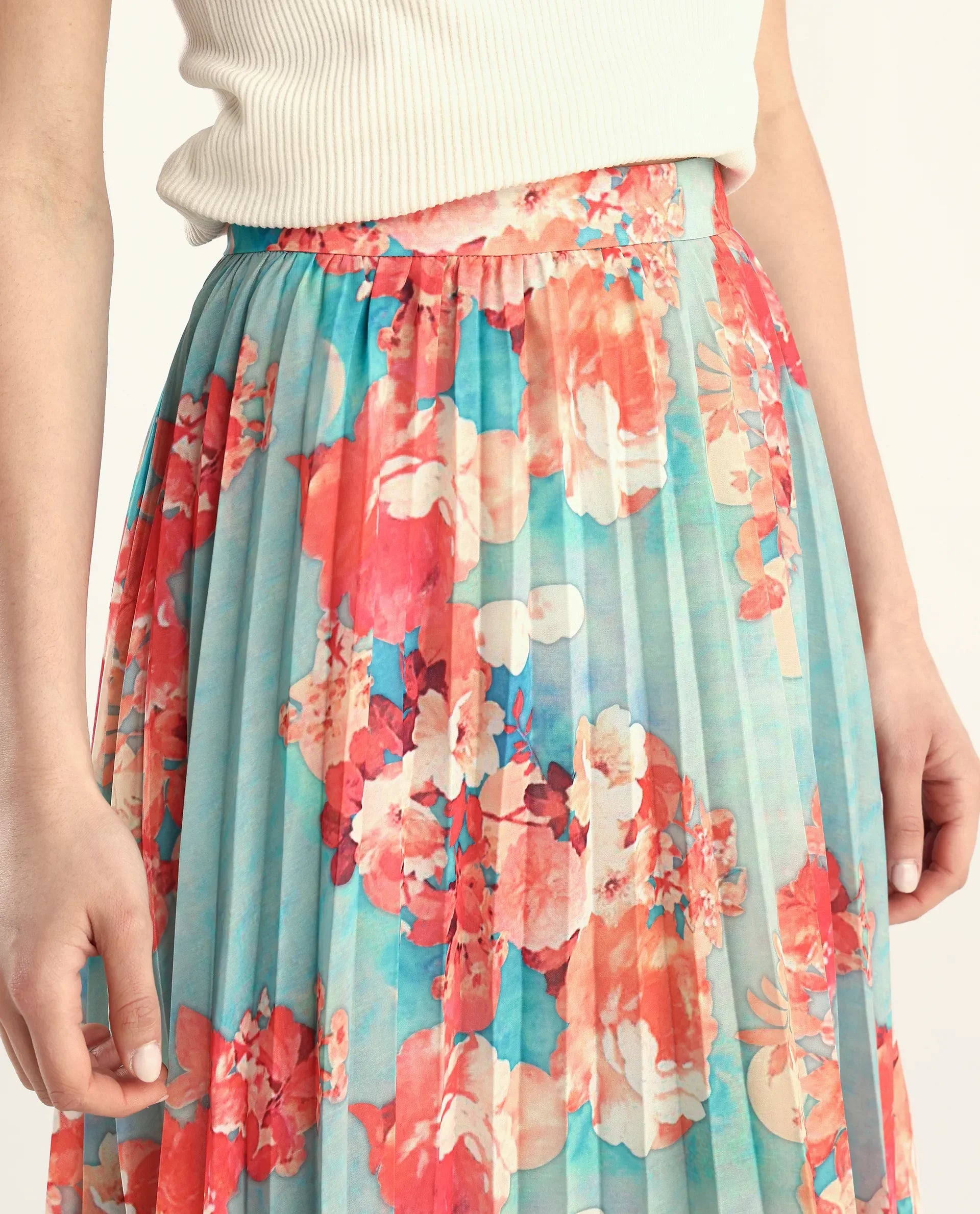 Rareism Women's Alvia Multi Polyester Floral Print Ankle Length Flared Skirt