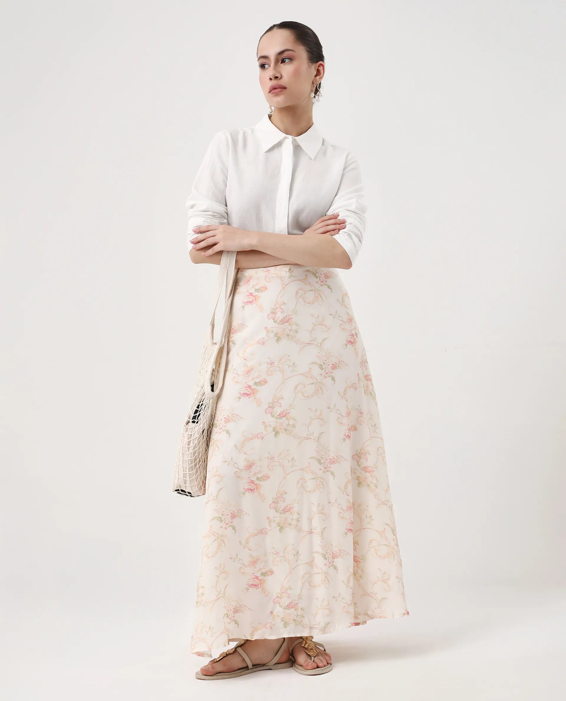 Rareism Women's Appleby White Linen Spread Collar Plain Cuffed Sleeve Regular Fit Shirt