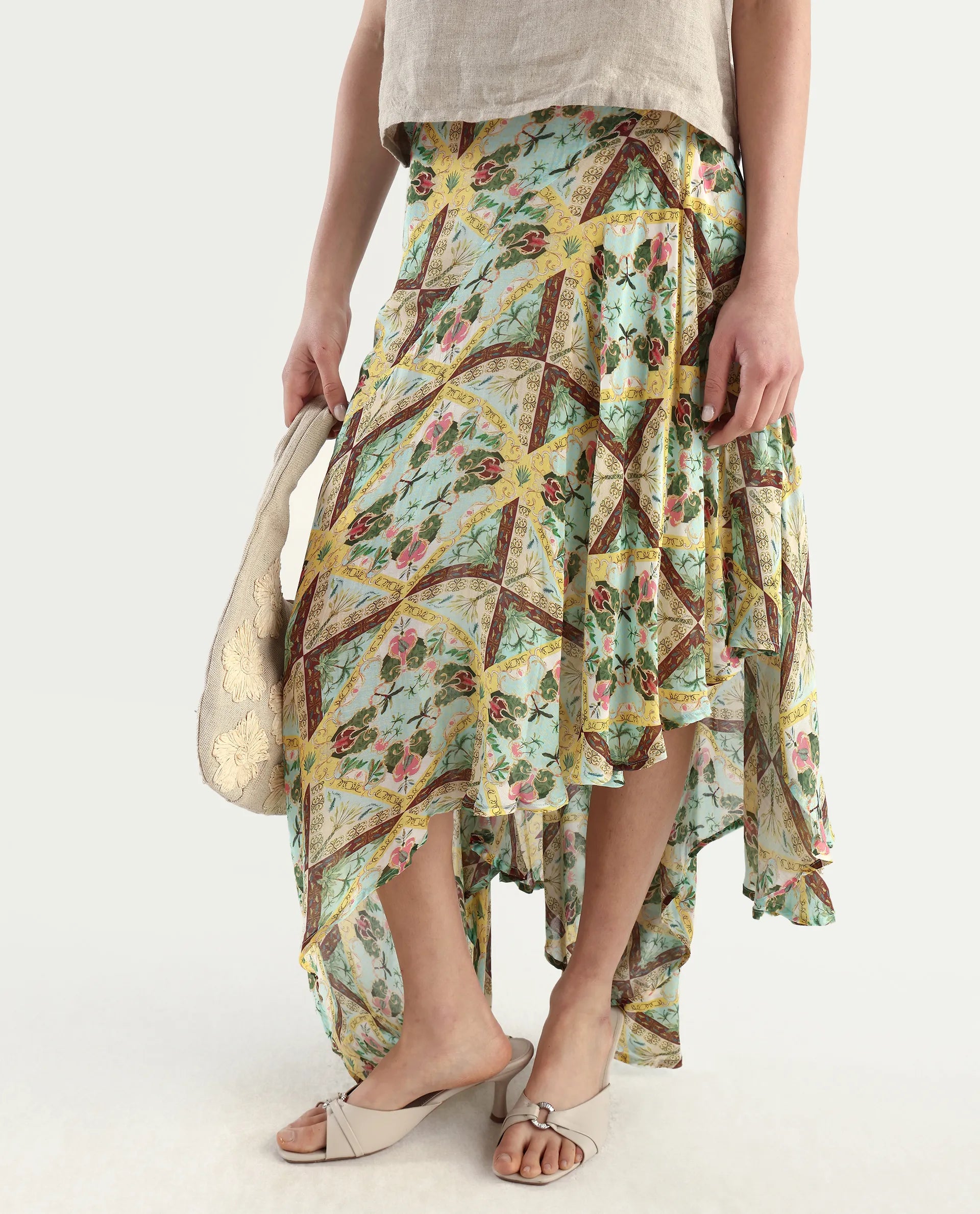 Rareism Women's Archibal-B Multi Rayon Abstract Print Maxi Fit And Flare Skirt