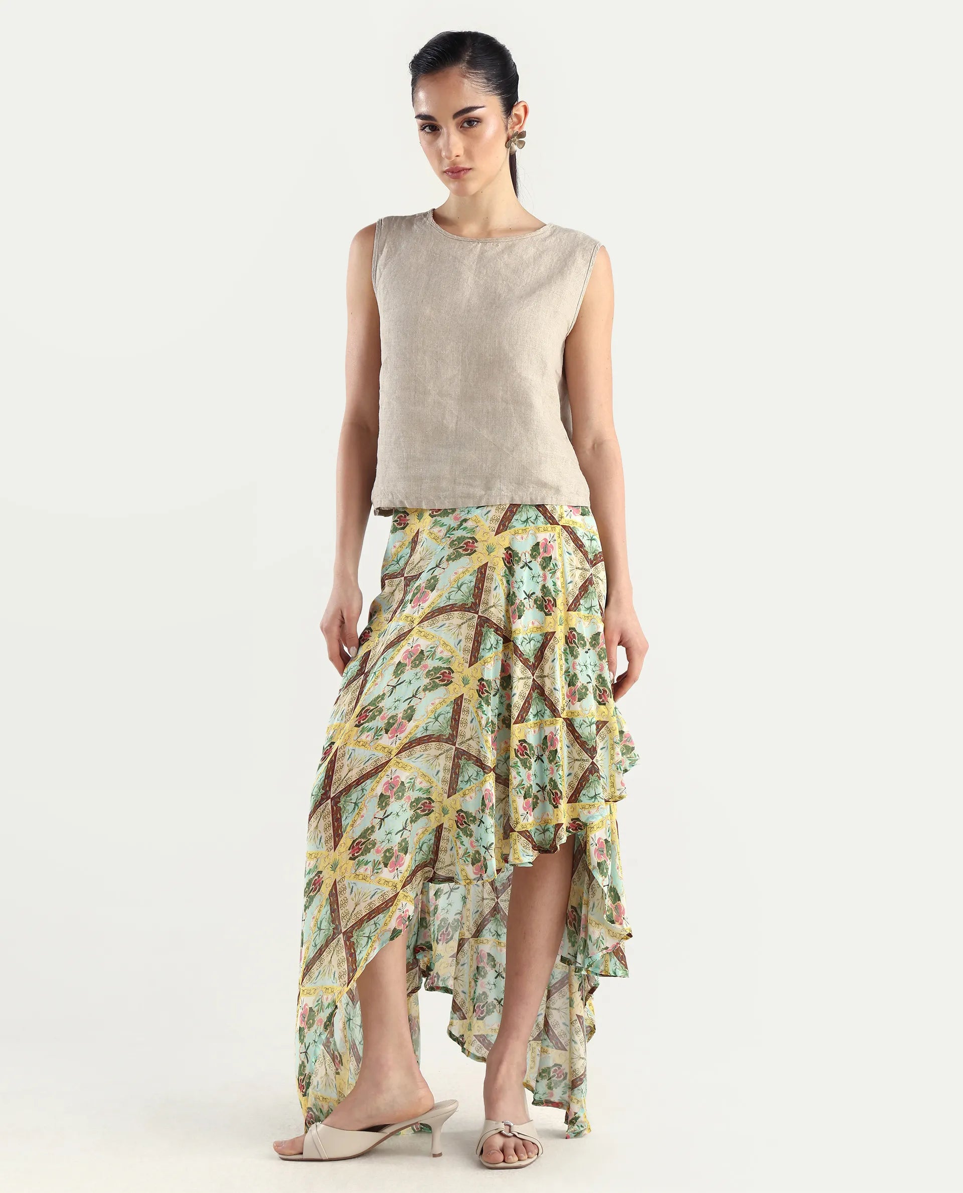 Rareism Women's Archibal-B Multi Rayon Abstract Print Maxi Fit And Flare Skirt