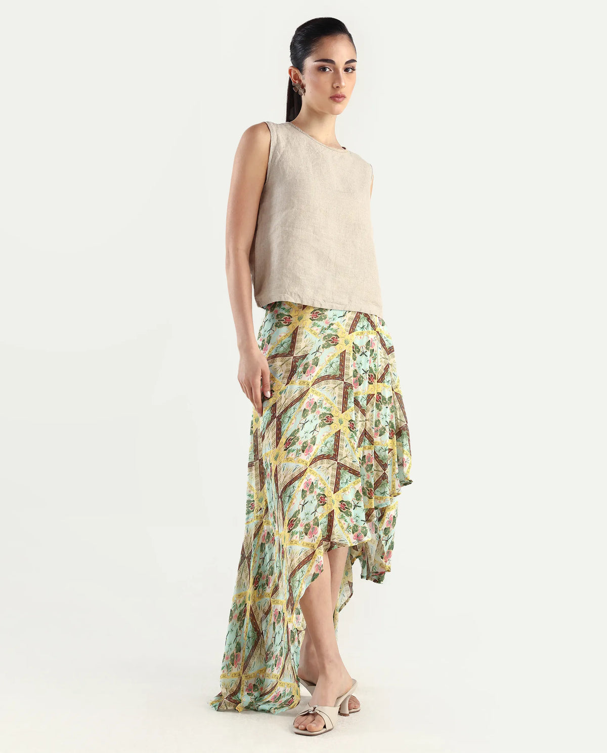 Rareism Women's Archibal-B Multi Rayon Abstract Print Maxi Fit And Flare Skirt