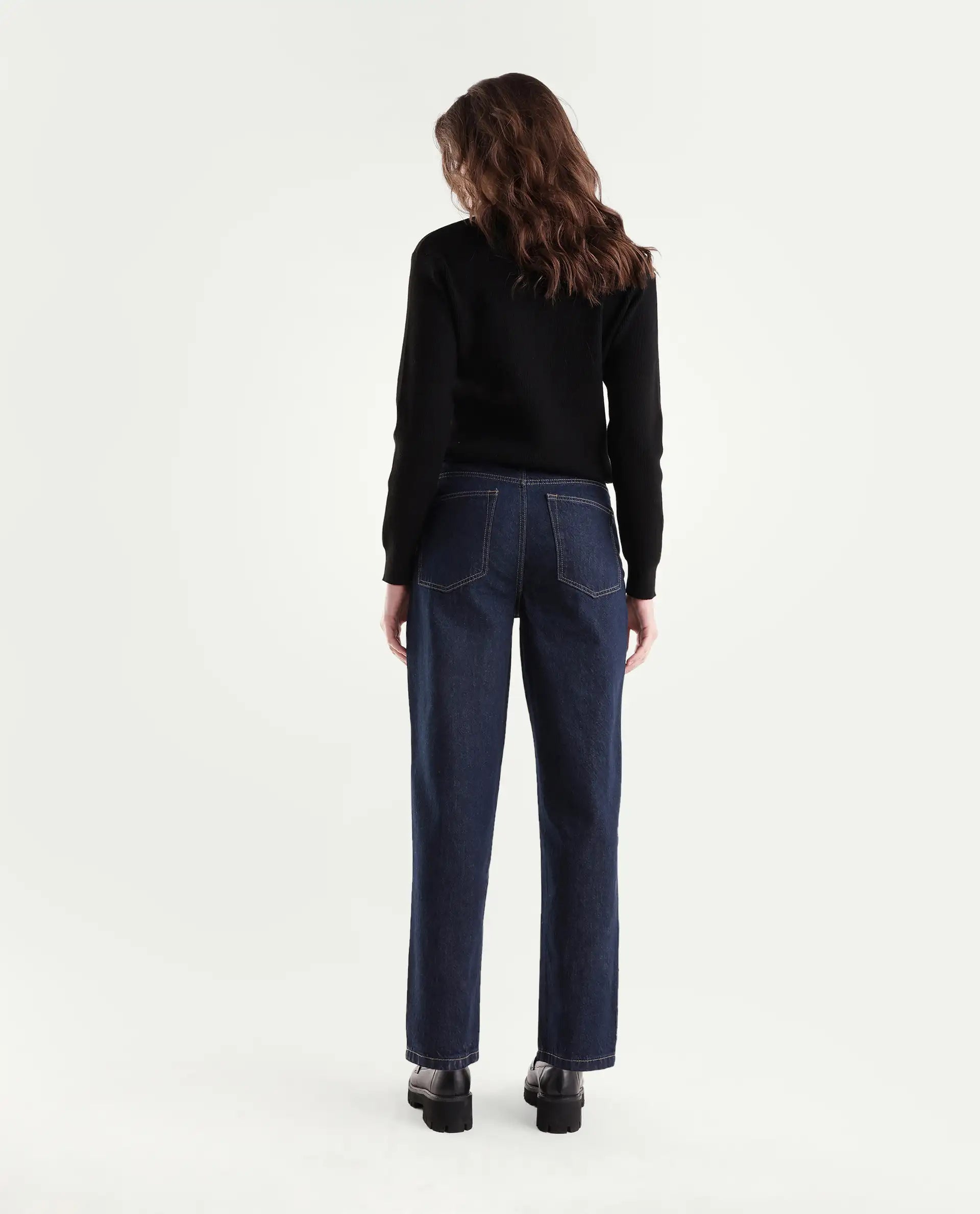 Rareism Women's Barol-3 Dark Navy Cotton Shank And Zipper Ankle Barrel Plain Jeans