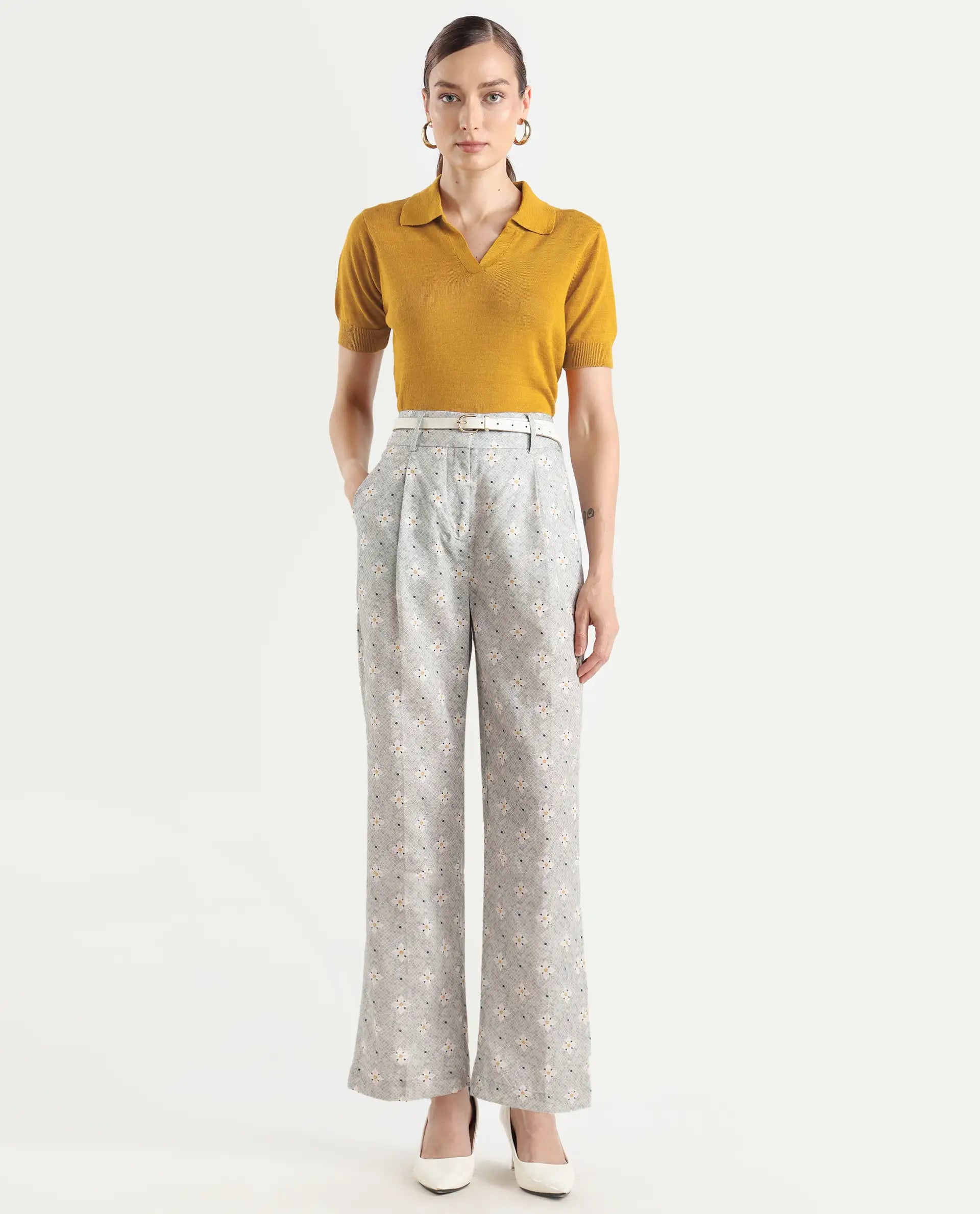 Rareism Women's Basel Yellow Cotton Linen Polo Neck Plain Regular Fit Polo