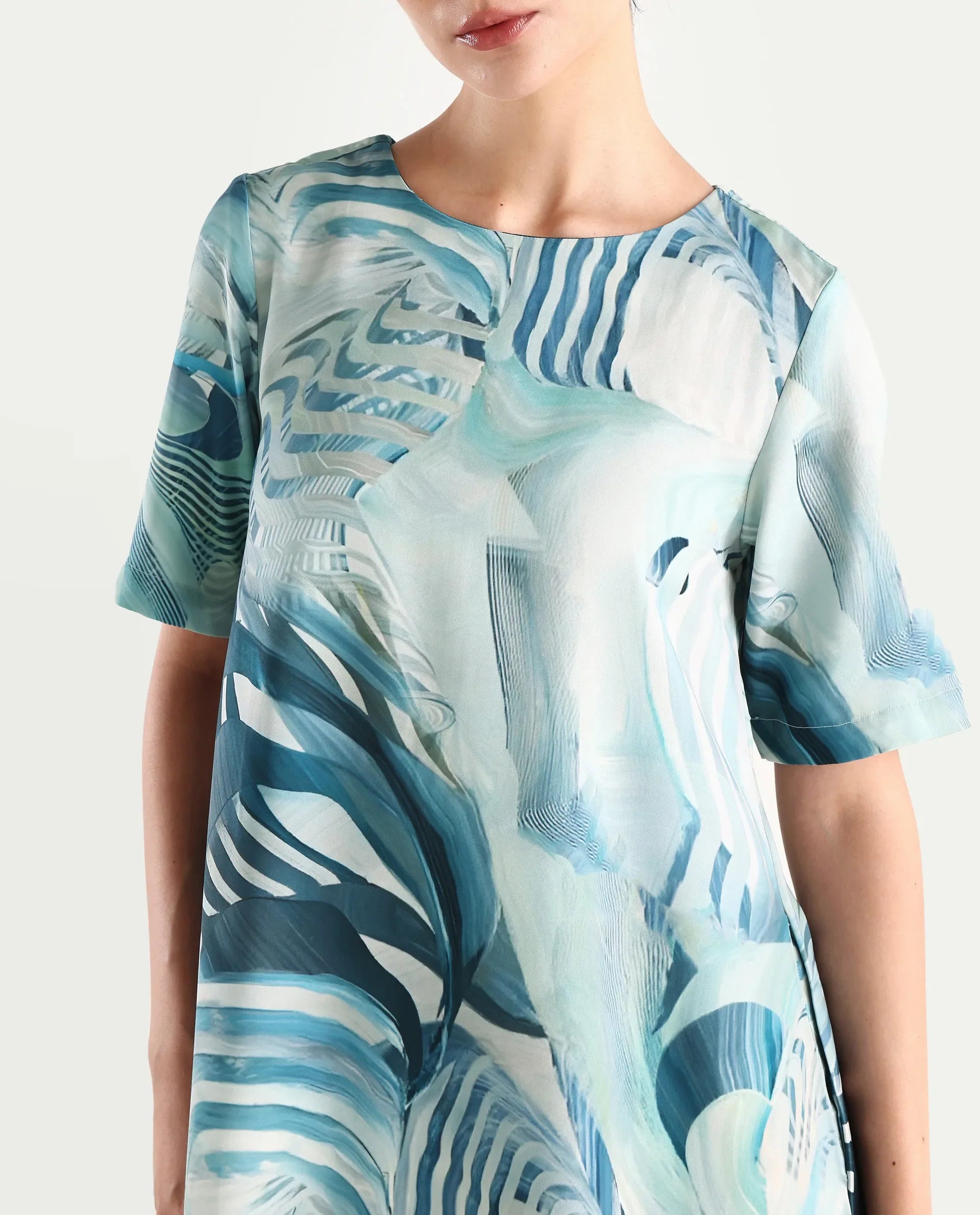 Rareism Women's Boberni Multi Polyester Blend Crew Neck Abstract Print Mini A-Line Dress