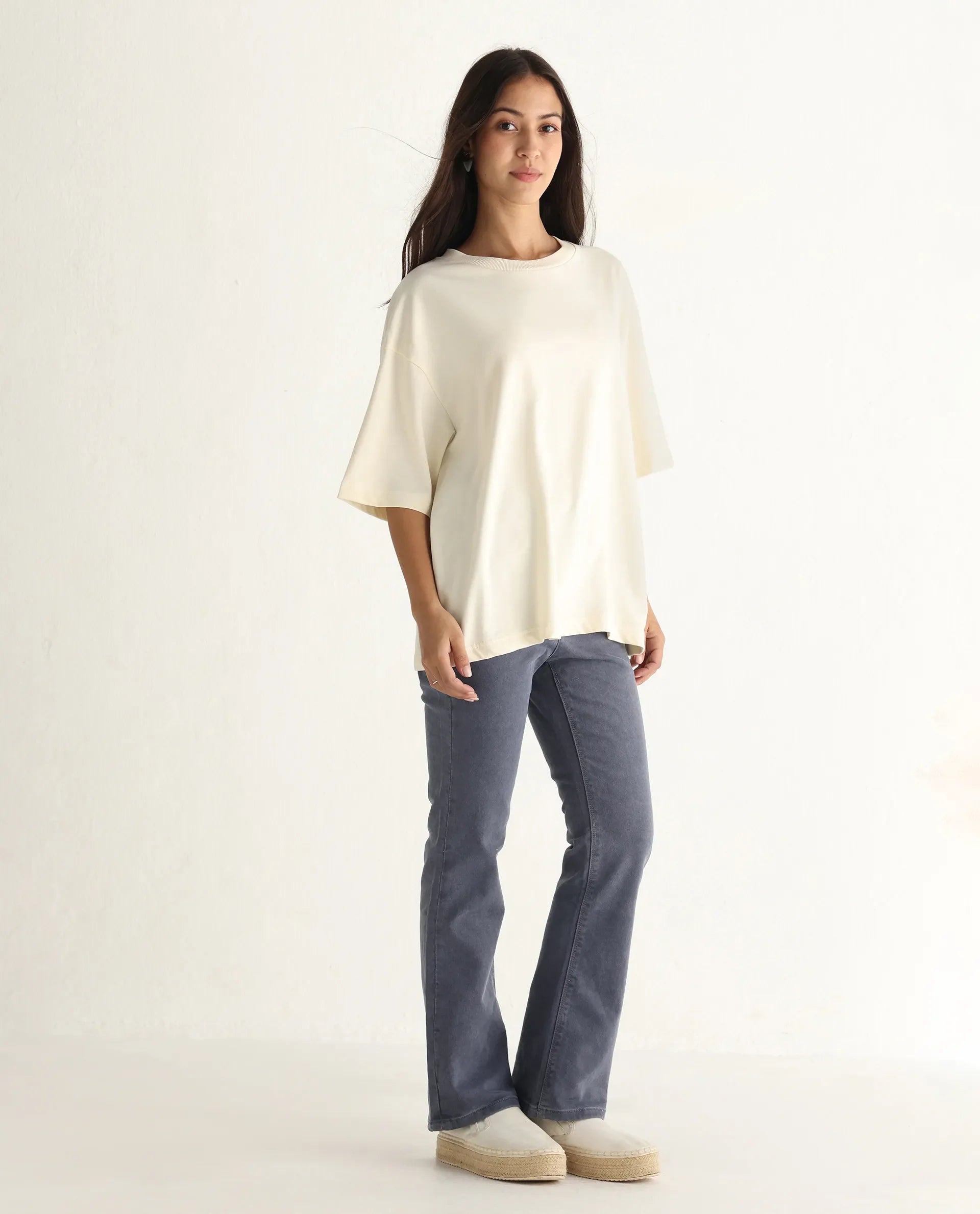 Rareism Women's Booter Grey Cotton Blend Plain Ankle Length Slim Fit Jeans