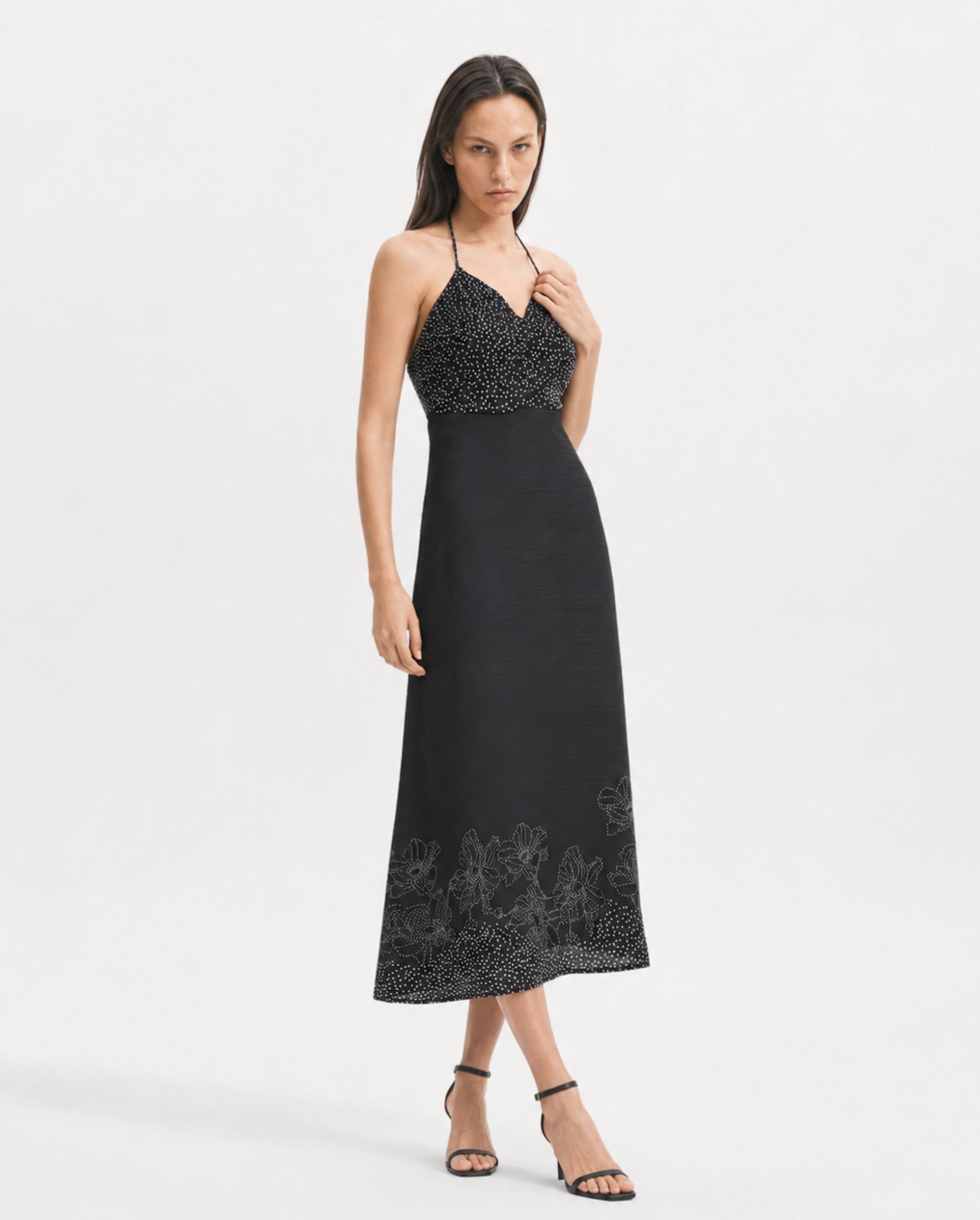 Rareism Women's Cassy Black Polyester Sleeveless Fit And Flare Floral Print Dress