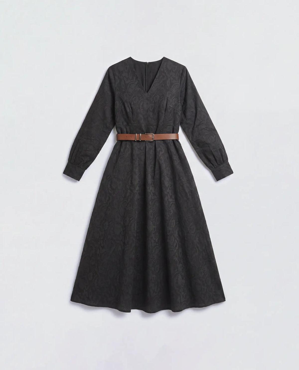 Rareism Women's Cinda Black Cotton Full Sleeve Flared Jacquard Dress