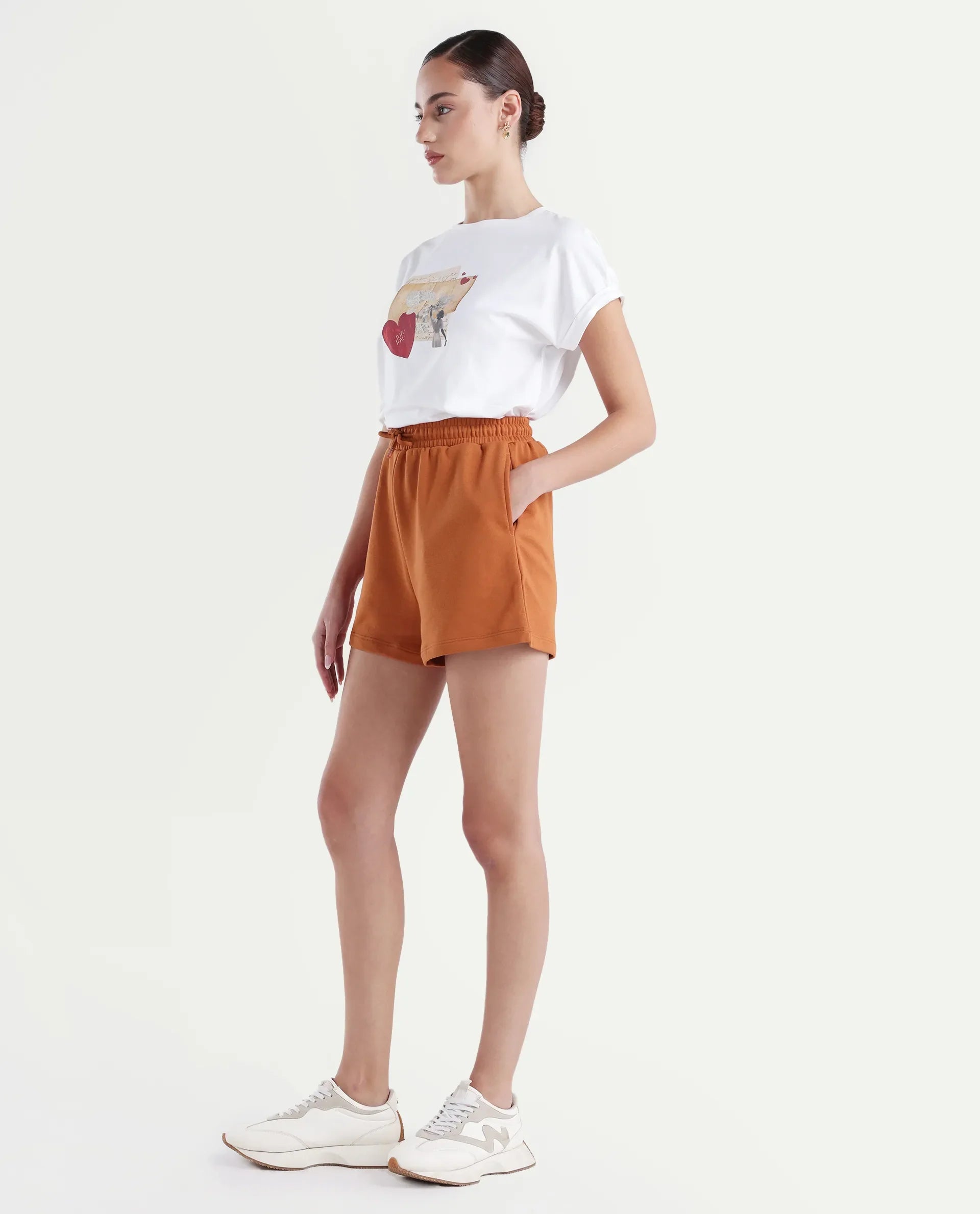 Rareism Women's Medium Weight Terry 290 Gsm Cotton Blend Plain Mini Relaxed Fit Shorts