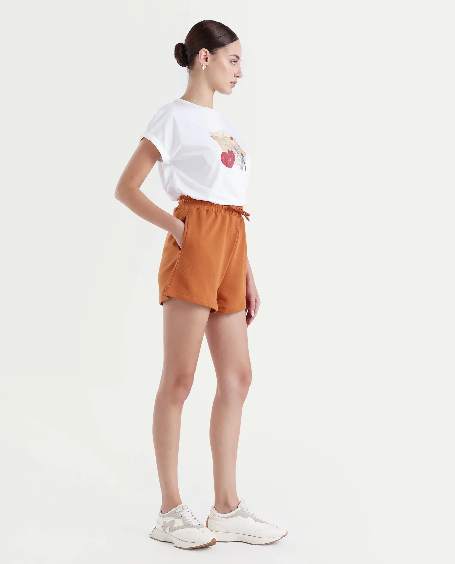 Rareism Women's Medium Weight Terry 290 Gsm Cotton Blend Plain Mini Relaxed Fit Shorts