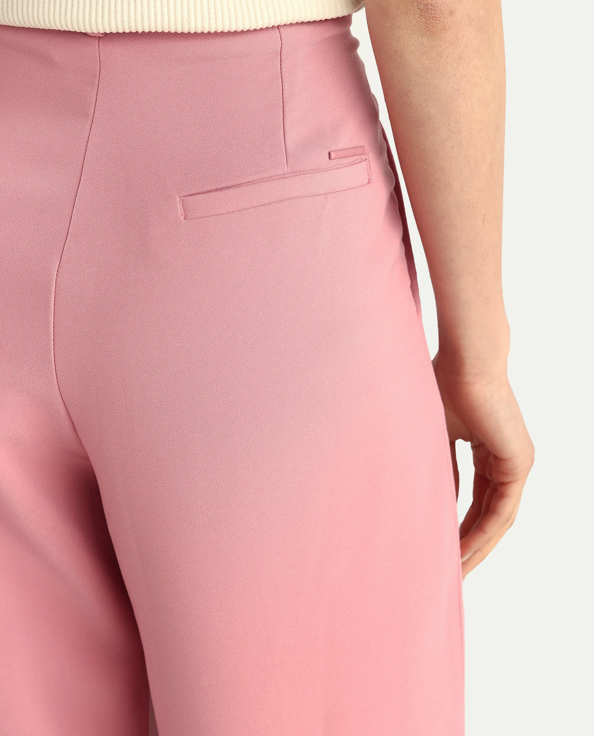 Rareism Women's Pink Poly Lycra Plain Ankle Length Wide Trouser