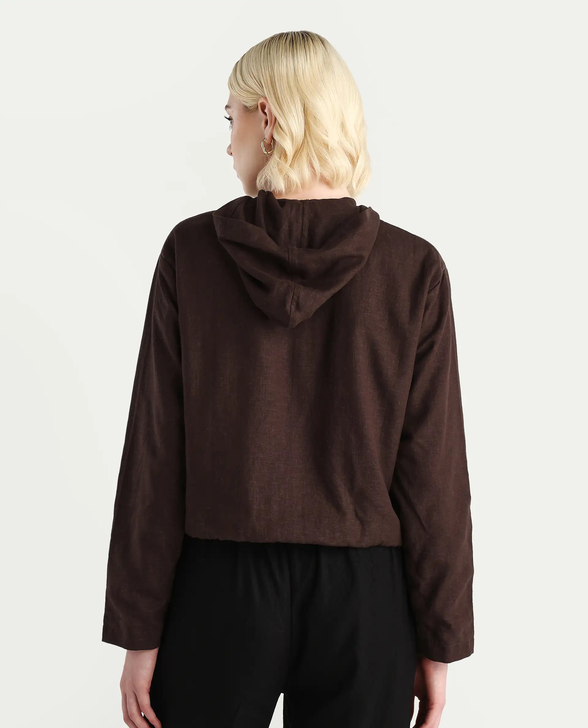 Rareism Women's Colin-T Prune Linen Blend Hooded Regular Fit Jacket