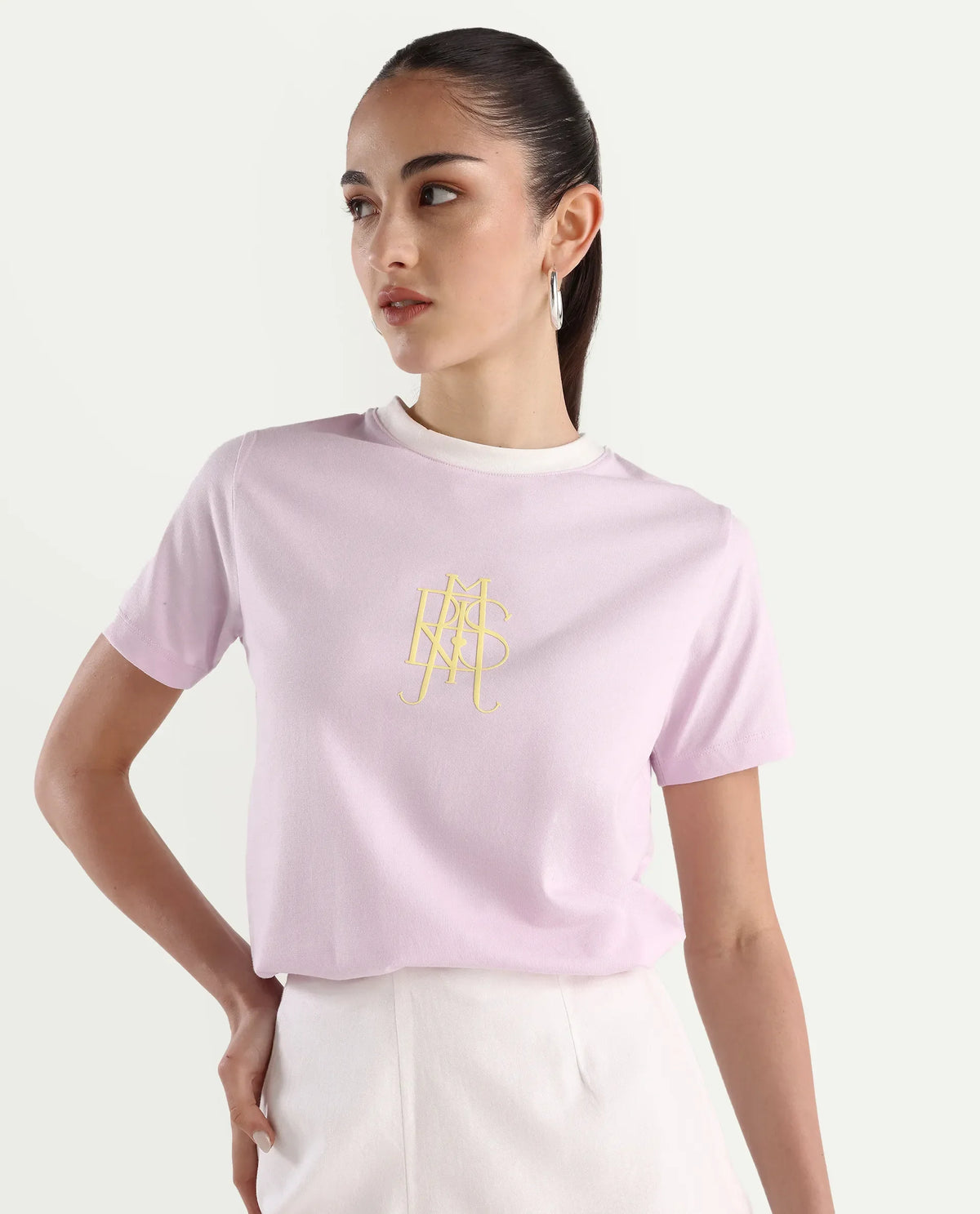 Rareism Women's Cosme Pink Cotton Crew Neck Graphic Print Regular Fit T-Shirt