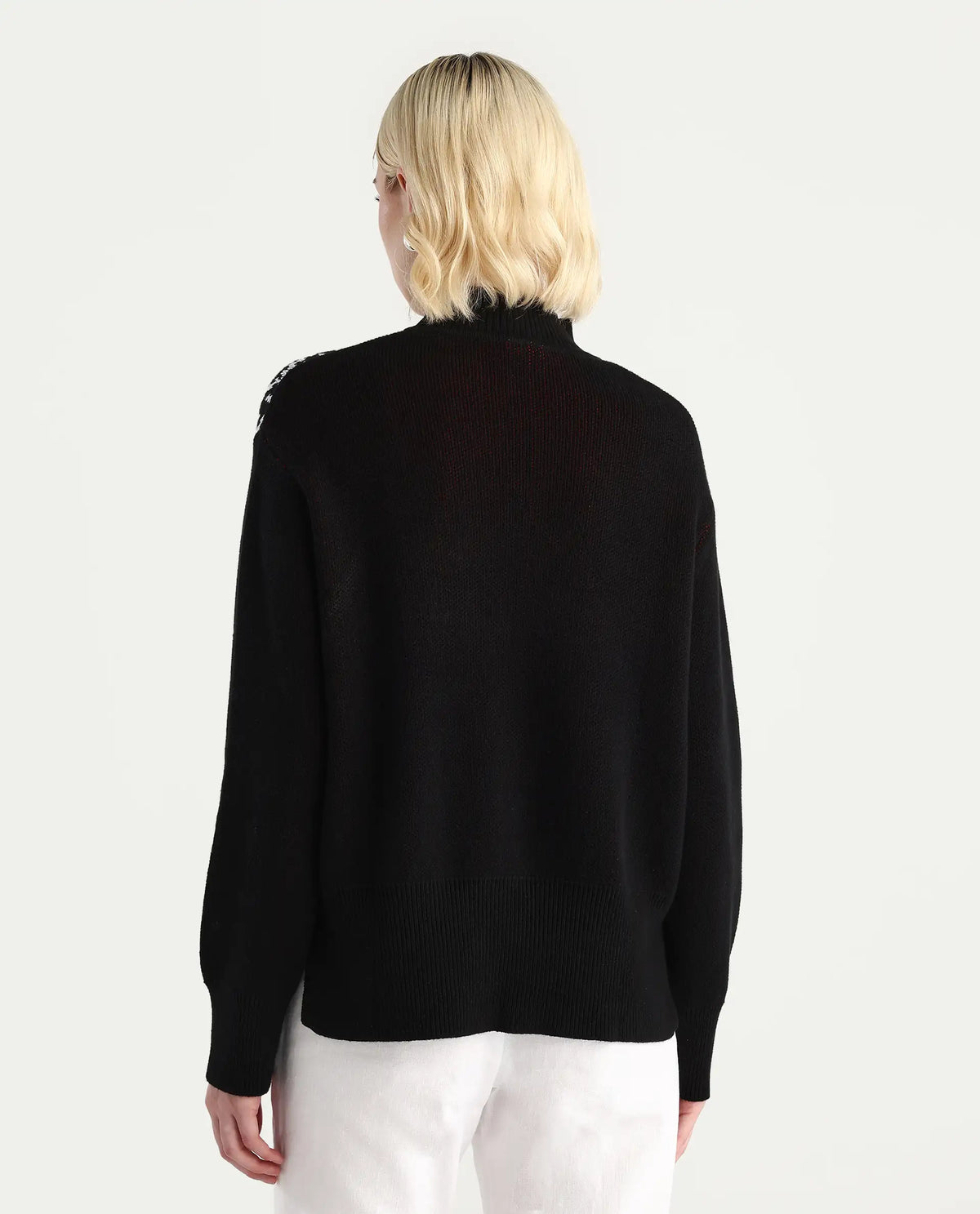 Rareism Women's Cosnew Black Cotton High Neck Relaxed Fit Sweater