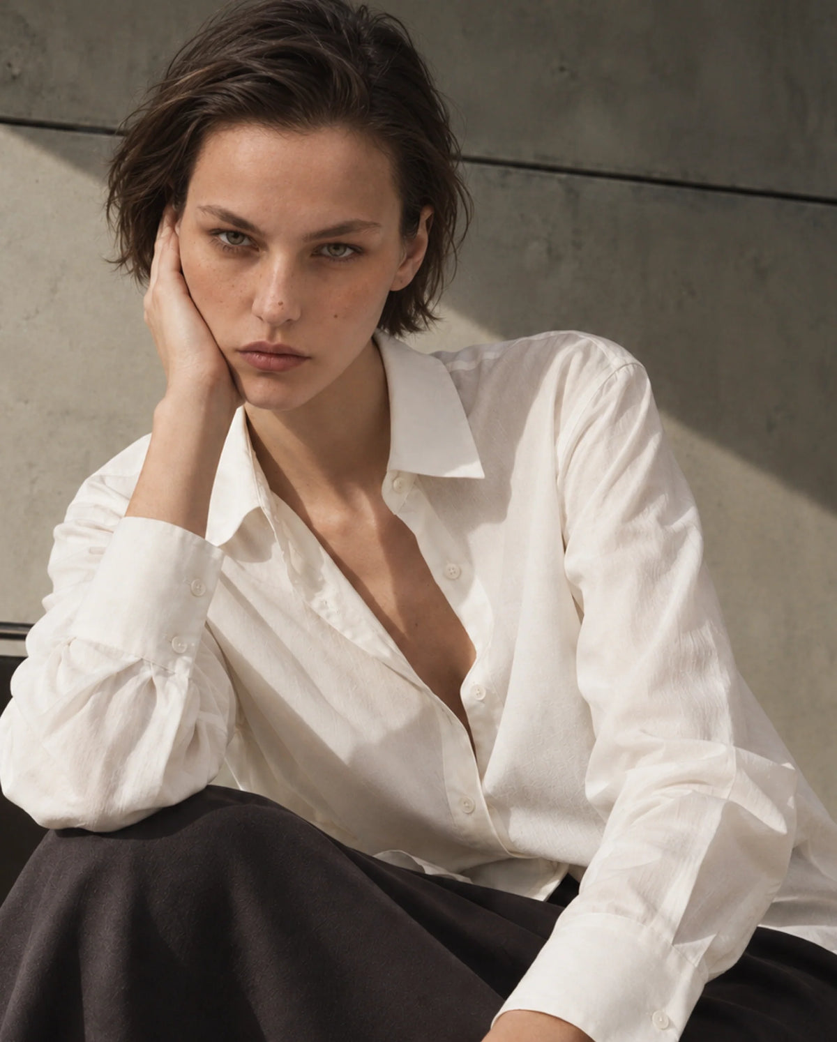 Rareism Women's Crotia Primary Beige Polyester Spread Collar Regular Plain Shirt